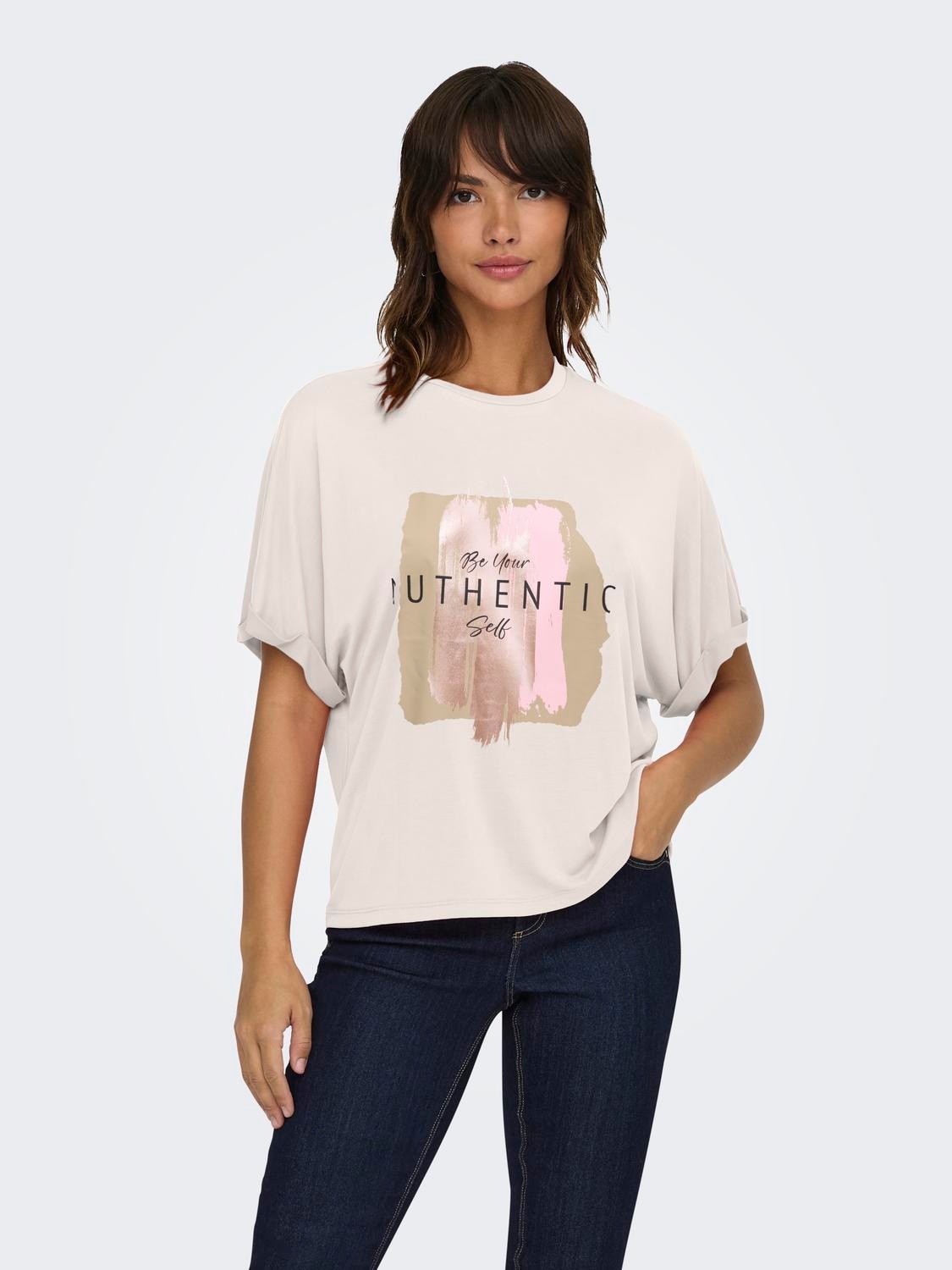 Image of ONLY T-Shirt "ONLFREE LIFE S/S FOLD-UP TOP BOX JRS" Materialmix, regular fit, Rundhals