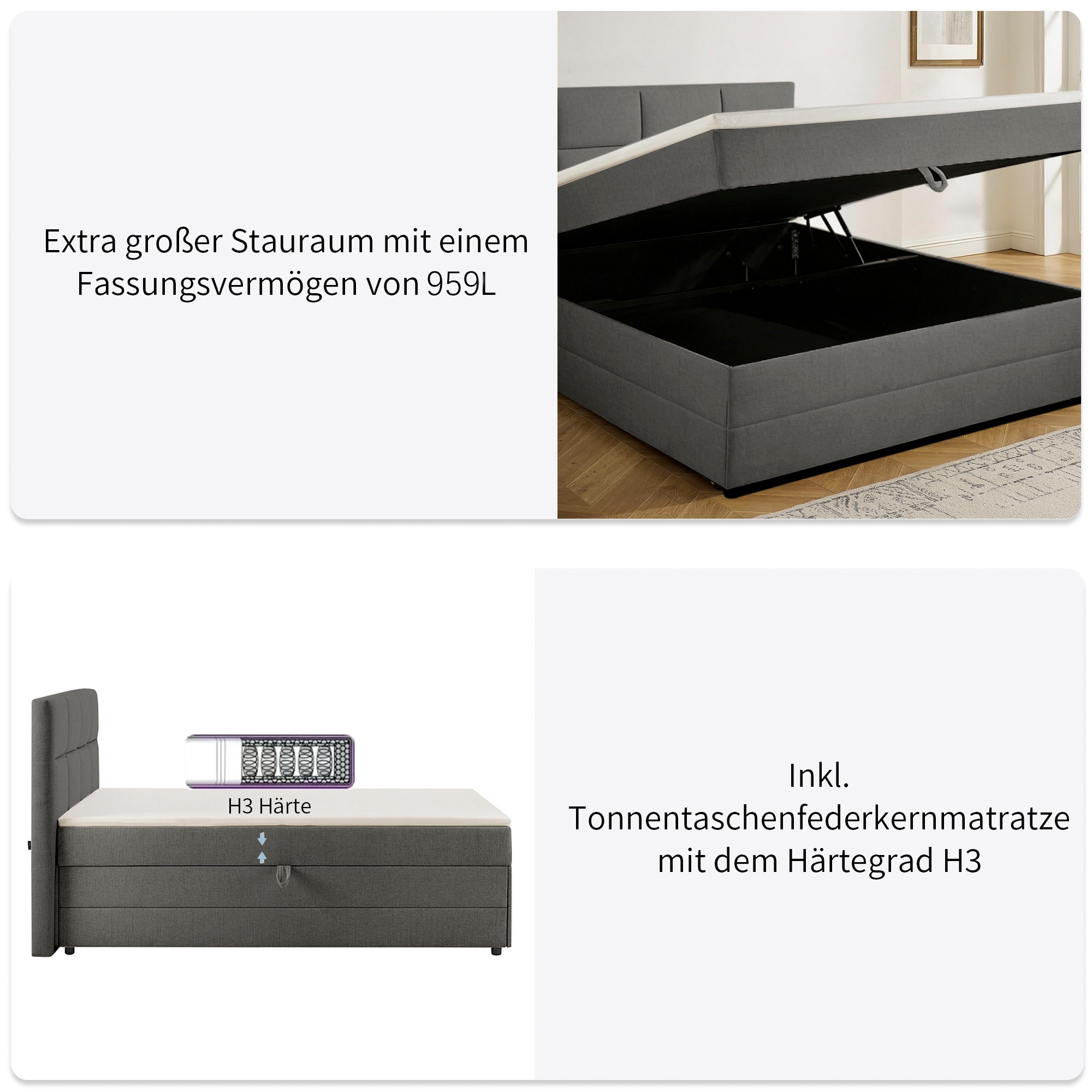 GOODproduct Boxbett »Fillmore inkl. Bettkasten, Liegefläche 140 und 180x200 cm« inkl. Topper, erhältlich in verschiedenen Farben