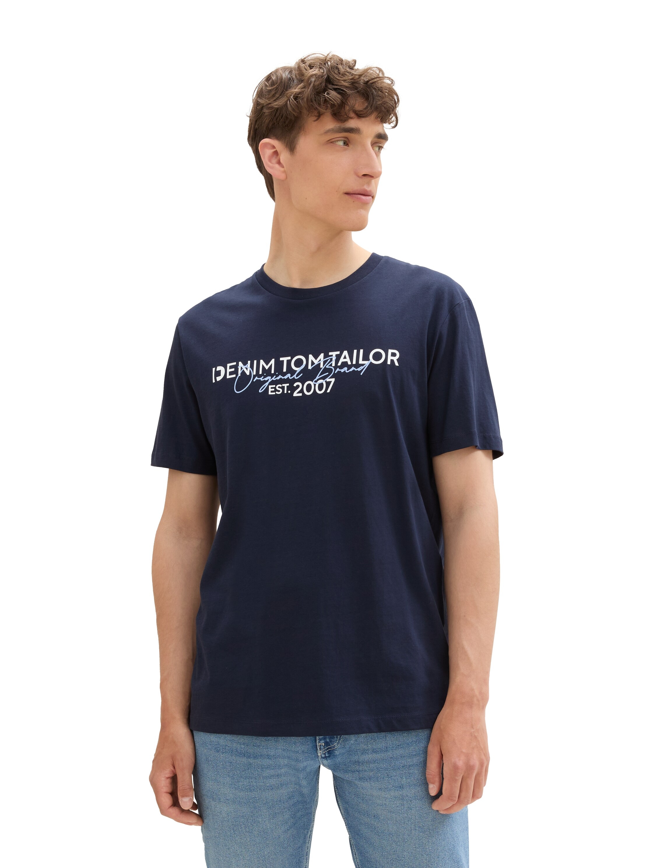 TOM TAILOR Denim Shirt à col rond avec différents imprimés logo