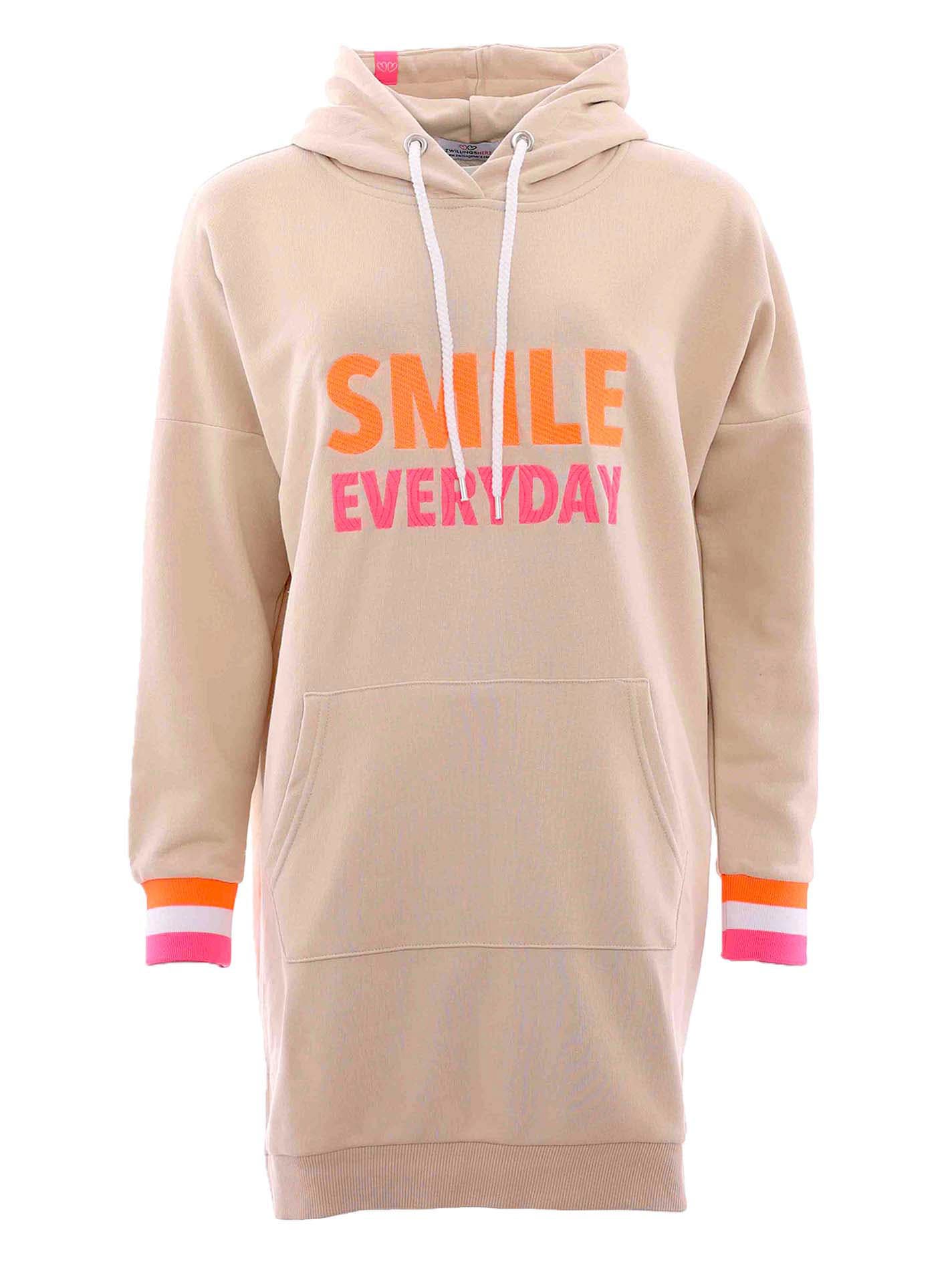 Image of Zwillingsherz Sweatkleid Kängurutasche mit Kapuze, Fronstickerei, Kängurutasche, Neonprint, Regular Fit