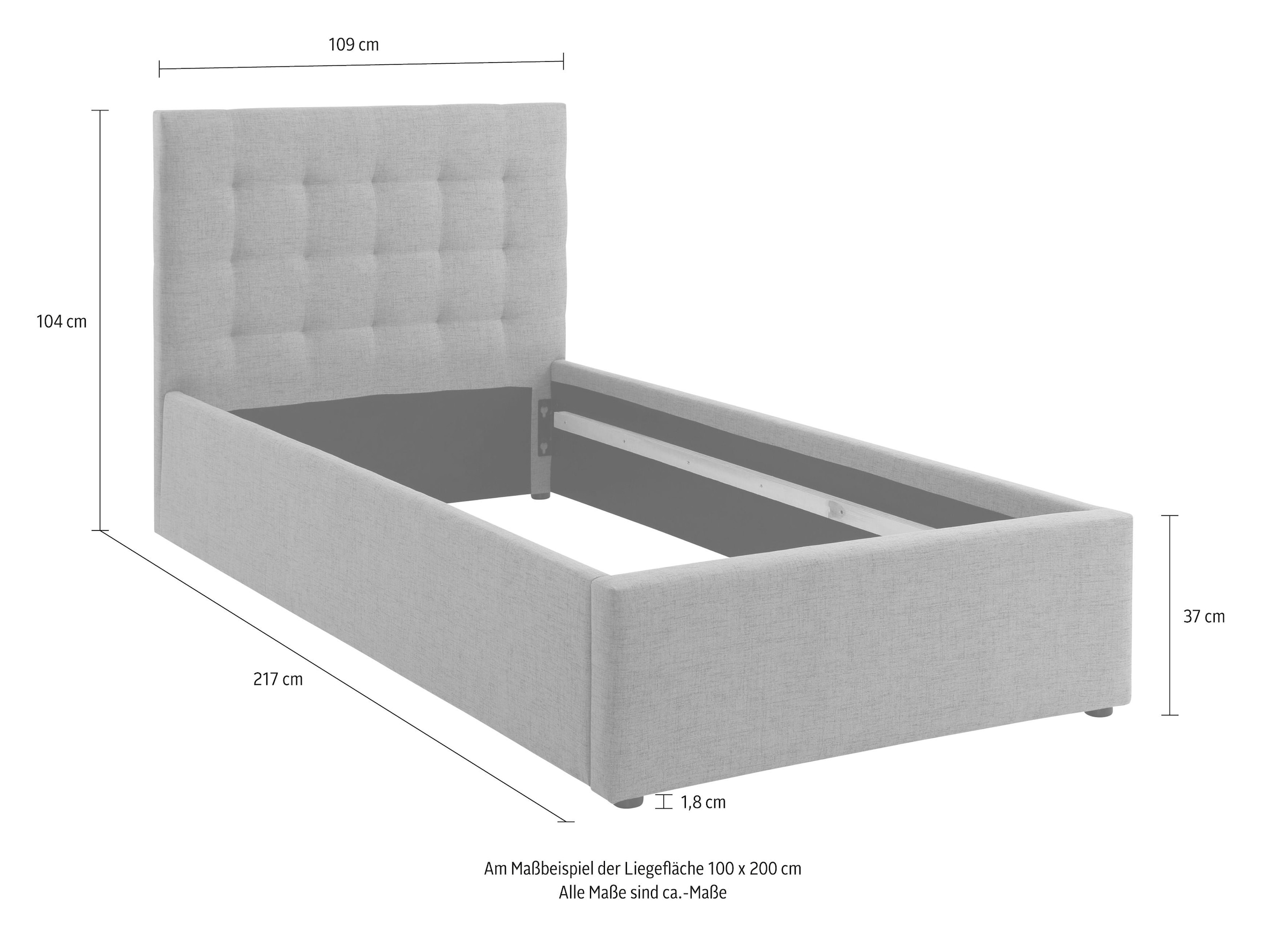 GOODproduct Lit rembourré »Hamar, Knopfsteppung im Kopfteil, bis 250 KG belastbar« 3 Breiten: 100cm/ 140cm/ 180cm,  in verschiedenen Grössen und Stoffen und Farben