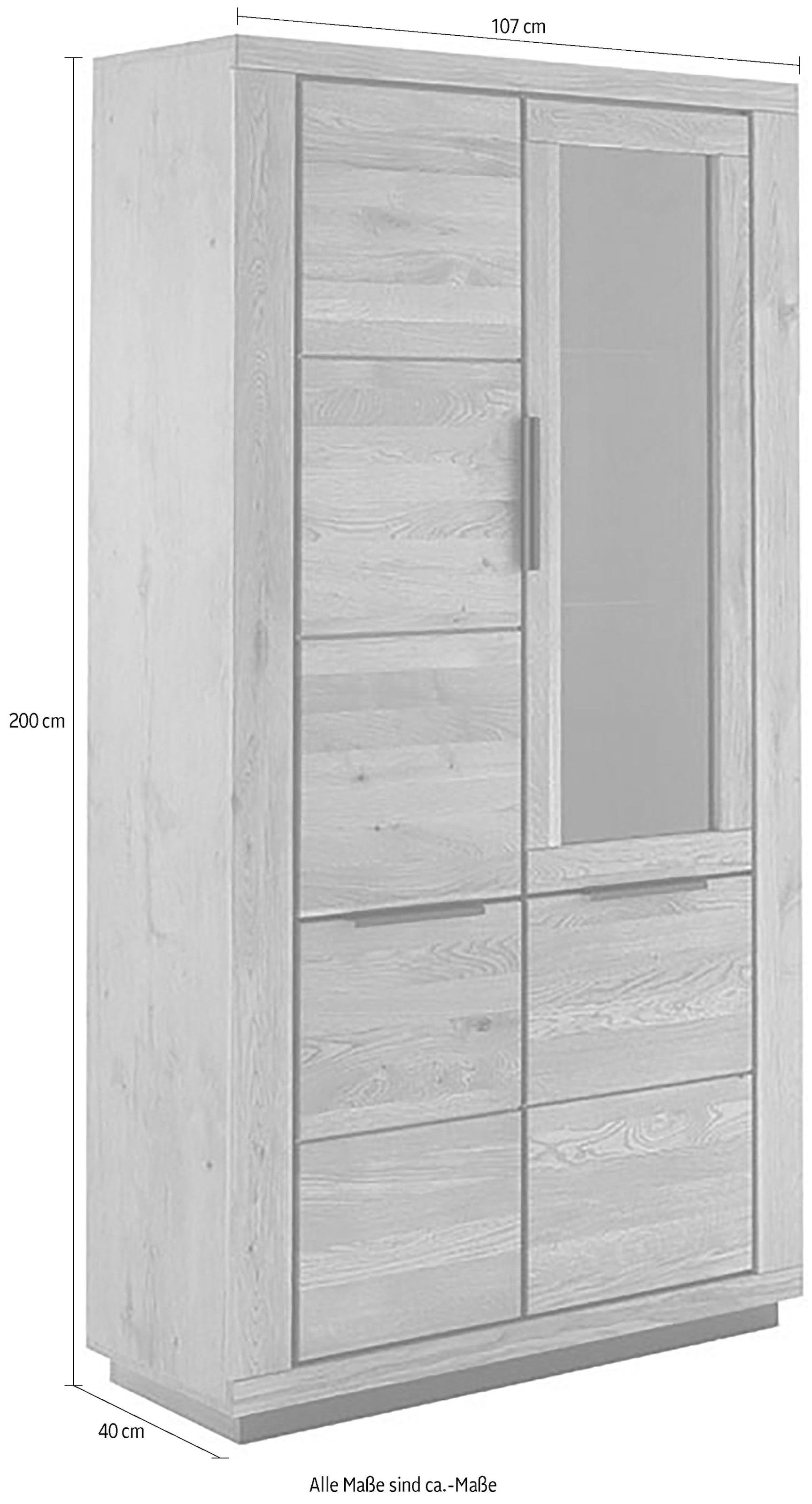 MCA living Vitrine »GRENO Vitrine gross«, (1 St.), aus massiver Wildeiche, Metallgriffe, Breite 107 cm