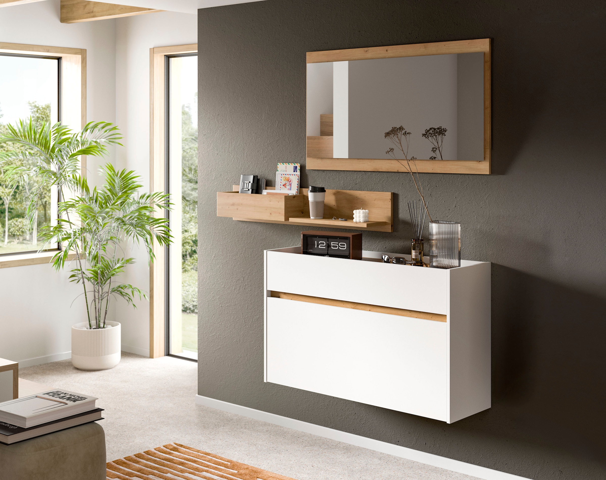 Home affaire Schuhschrank »EVRID, Breite 110cm, hängend, 1 Schubkasten, 1 Schuhwalze« individuell mit anderen Artikel der Serie EVRID erweiterbar, 1 Stk. tlg. Schuhkommode, Kommode, Sideboard, Garderobenschrank, Flurkommode