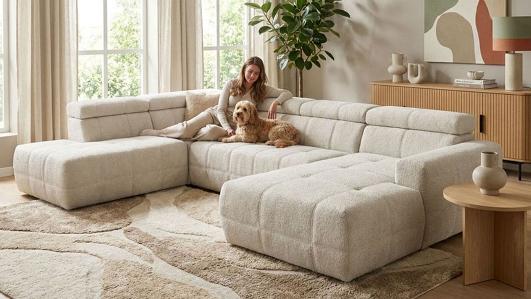 GOODproduct Wohnlandschaft »Ballerup 359 x 228 cm, auch mit verstellbarer Sitztiefe« Kopfteile verstellbar, Pet Friendly Bezug, U-Form