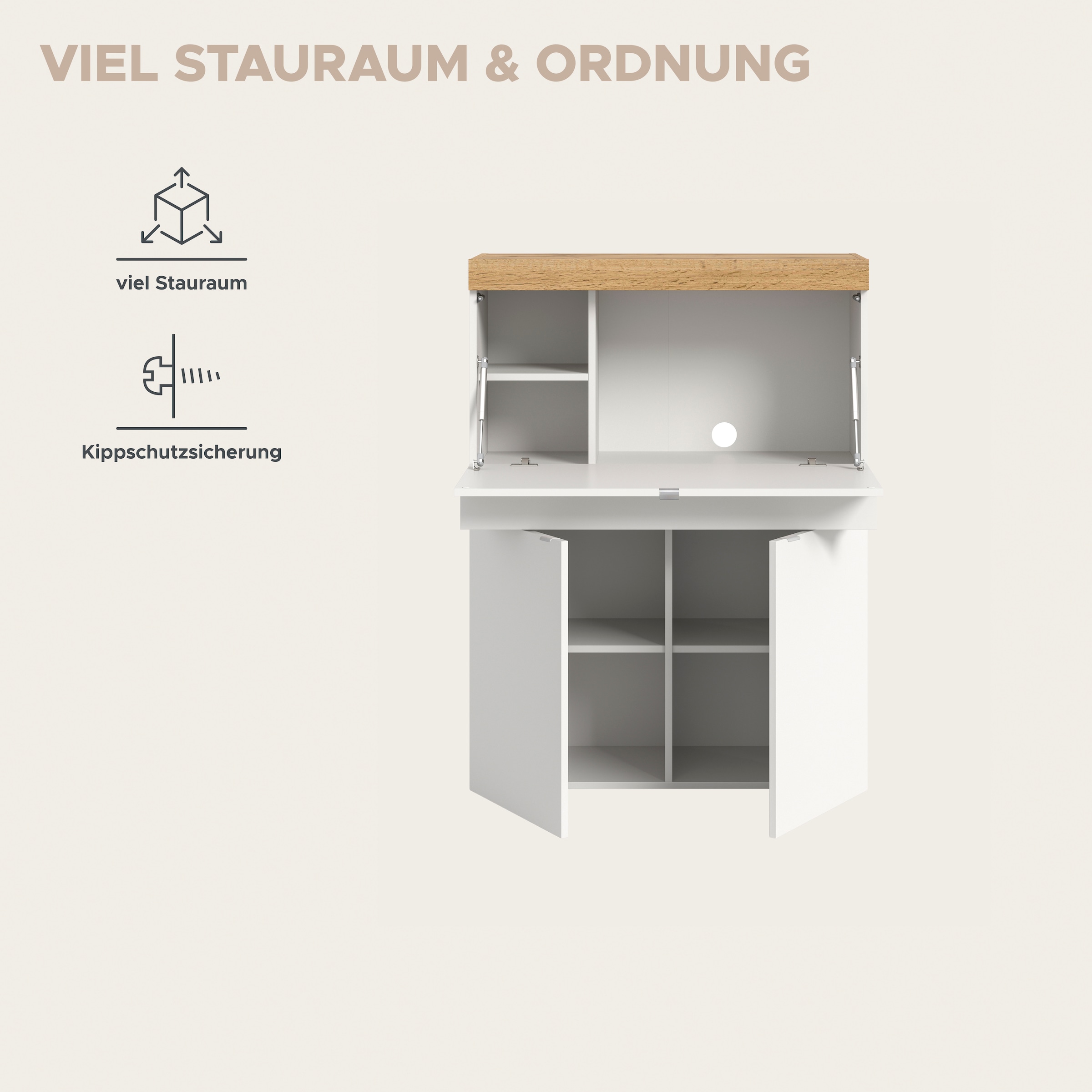 GOODproduct Sekretär »MAMBO, Höhe 122cm, 2 Türen, 1 Schubkasten, 1 Klappe« Home-Office-Schreibtisch, PC-Schrank, Schreibtisch, Office