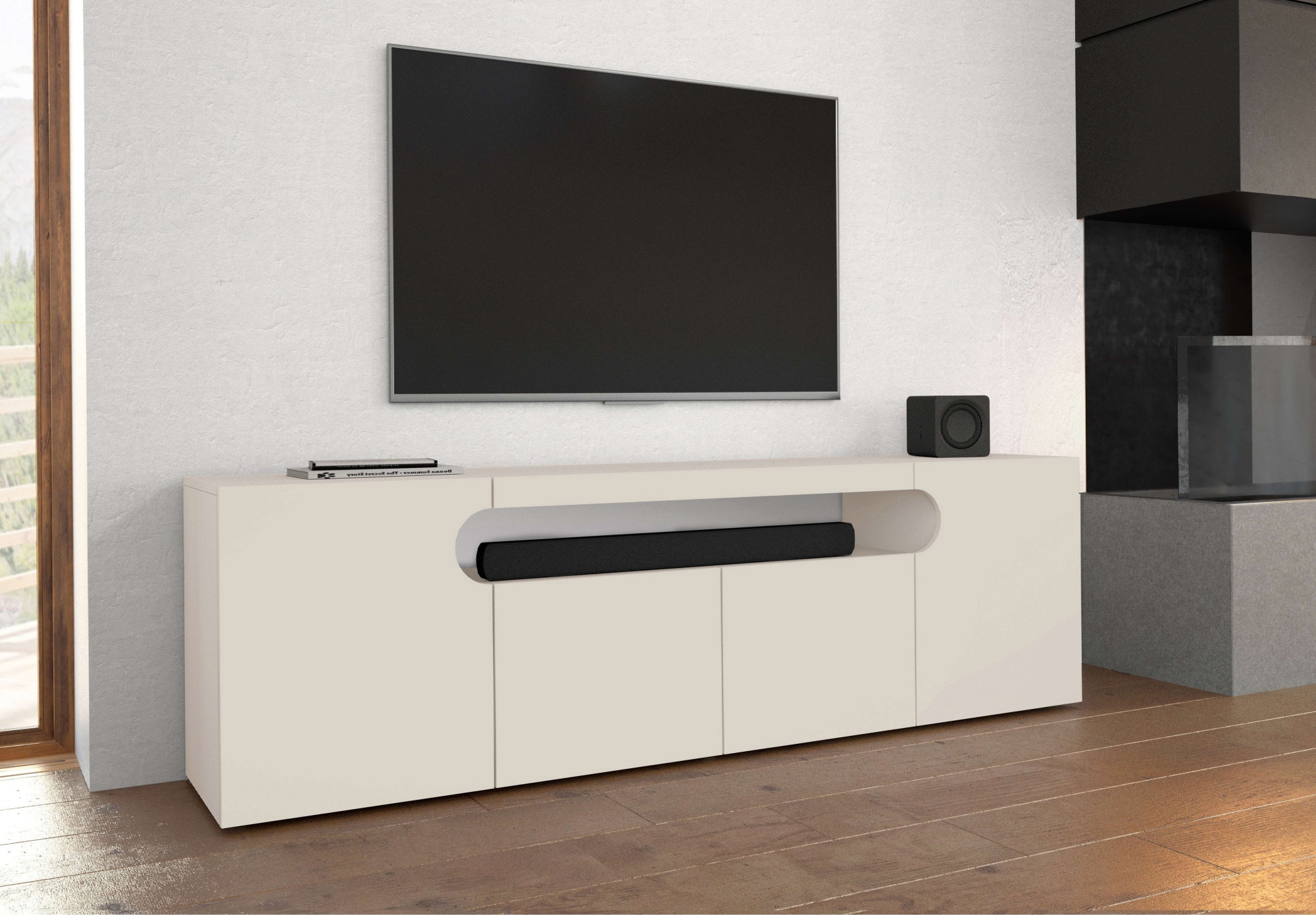 GOODproduct Table basse »REAL,Lowboard,TV-Kommode,TV-Möbel,TV-Bank« 1 cuis tlg. Avec 4 portes, dont 2 arrondies formant une niche ovale ouverte