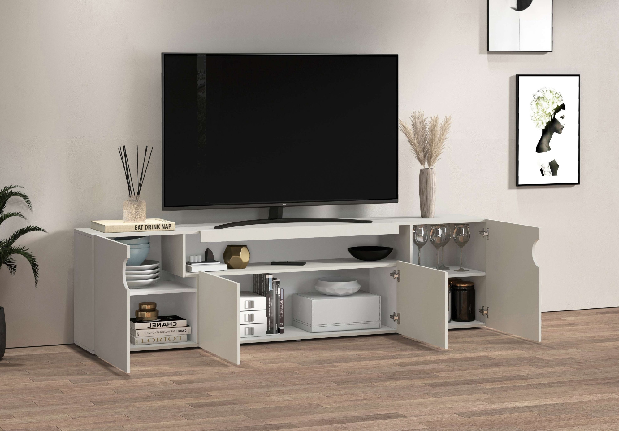 GOODproduct Table basse »REAL,Lowboard,TV-Kommode,TV-Möbel,TV-Bank« 1 cuis tlg. Avec 4 portes, dont 2 arrondies formant une niche ovale ouverte