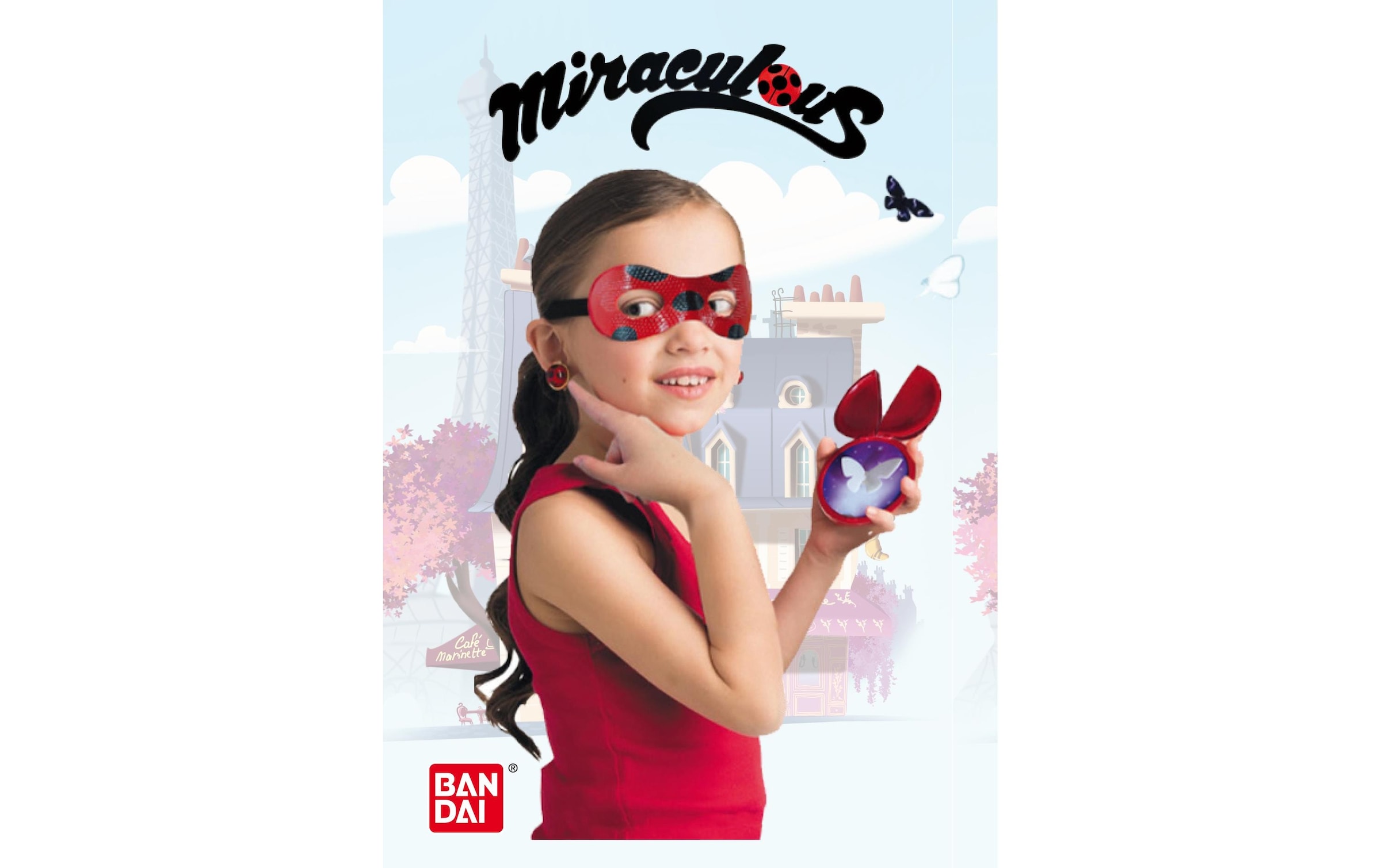 Bandai Verkleidungsmaske »Miraculous – Ladybug«, (1 JoJo-1 Maske-1 Paar Ohrclips-Farbwechsel-Akuma & Tikki)