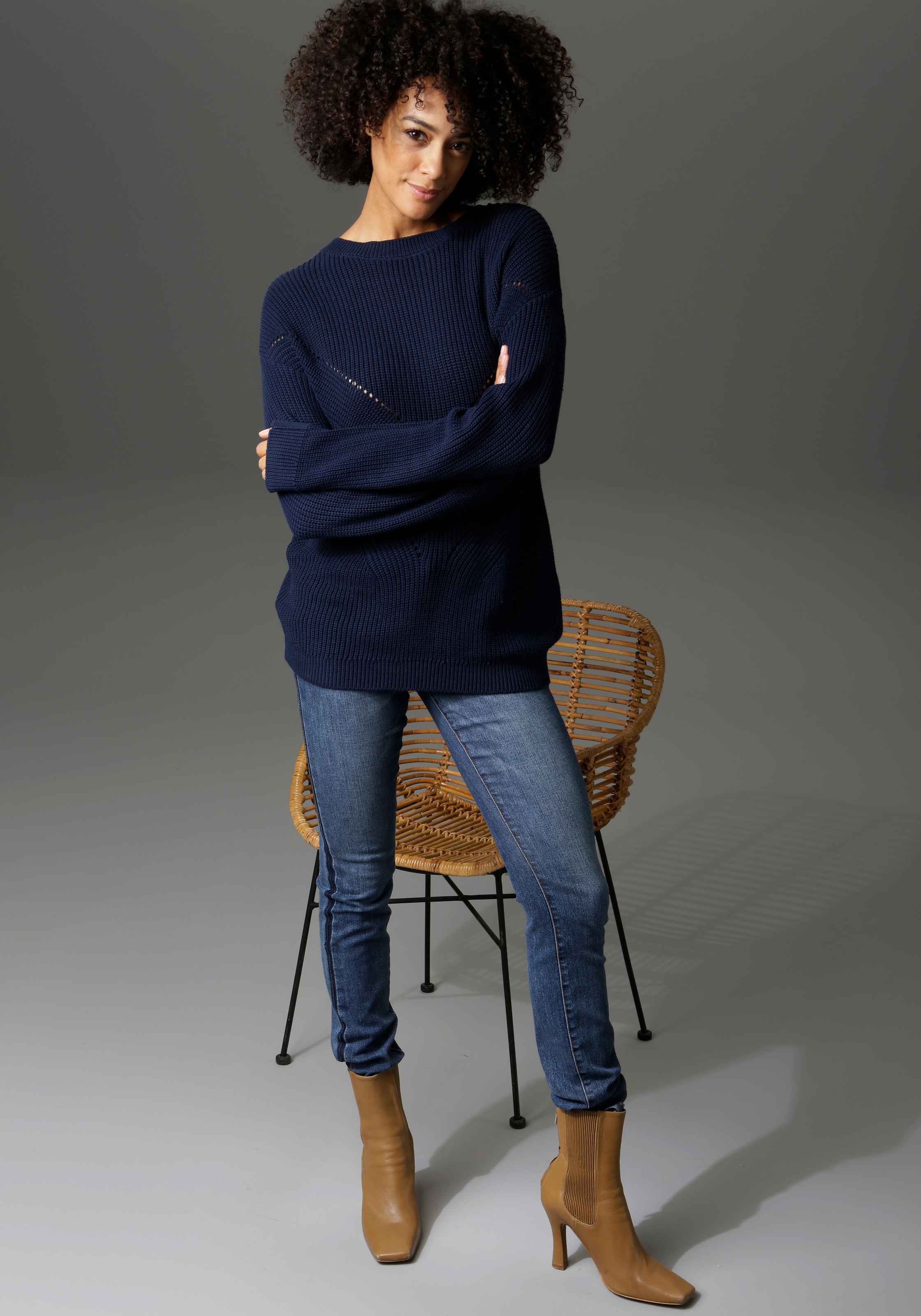 Image of Aniston CASUAL Rundhalspullover im Mustermix