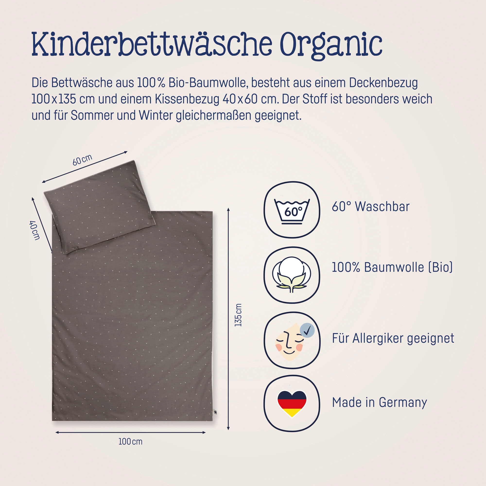 Julius Zöllner Kinderbettwäsche »Baby- und Kinderbettwäsche aus 100% Bio-Baumwolle«, erhältlich in den Grössen 80x80+35x40cm und 100x135+40x60cm