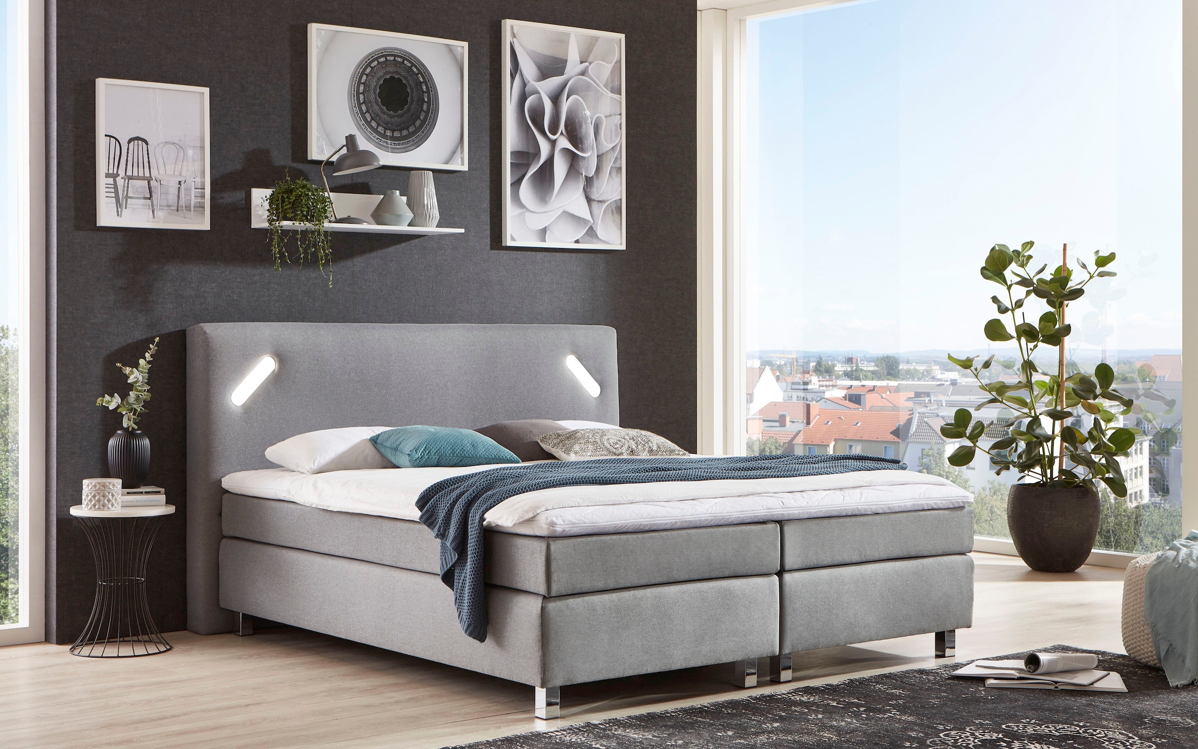 Westfalia Schlafkomfort Boxspringbett mit LED-Beleuchtung und Topper