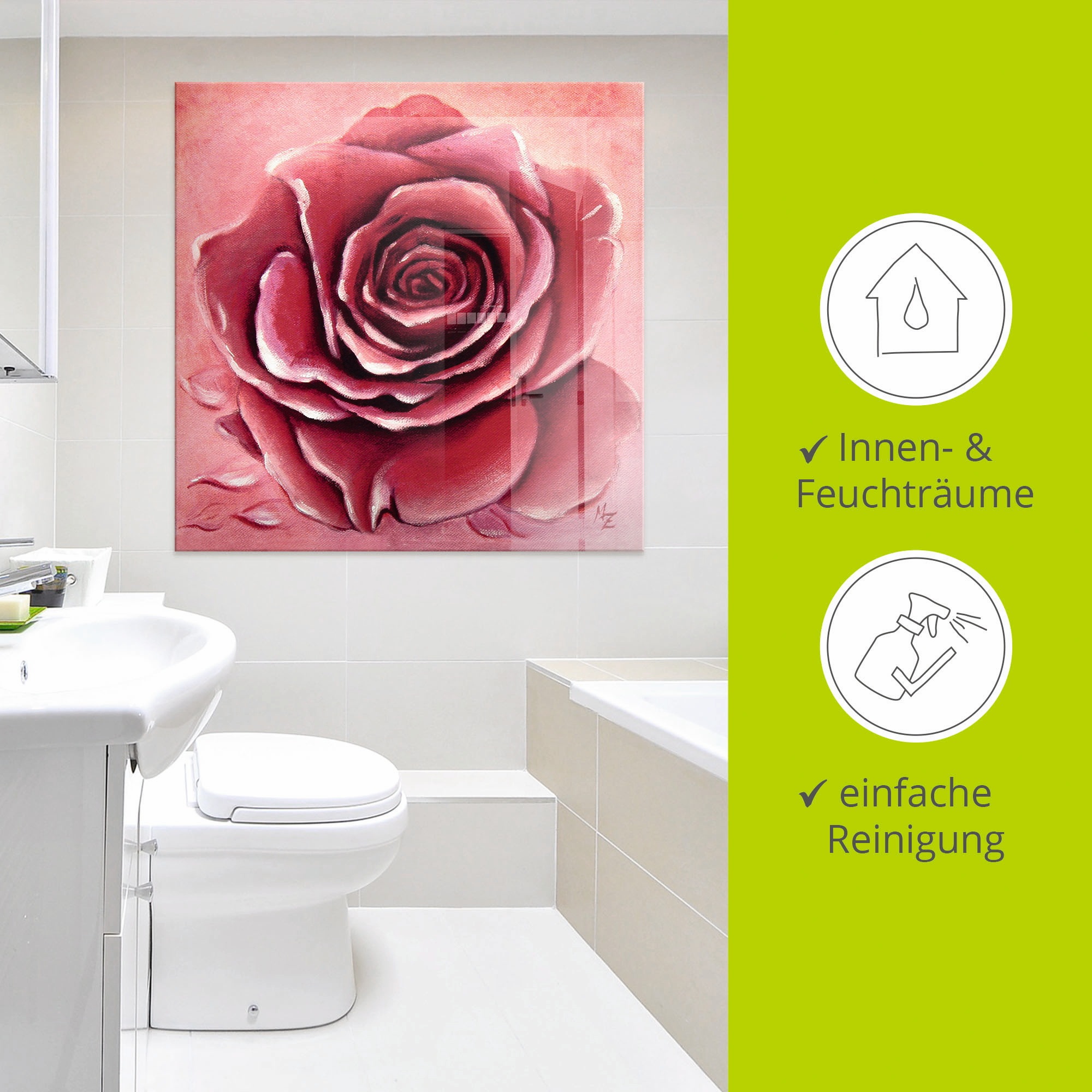 Artland Glasbild »Rote Rose handgemalt«, Blumen, (1 St.), in verschiedenen Grössen