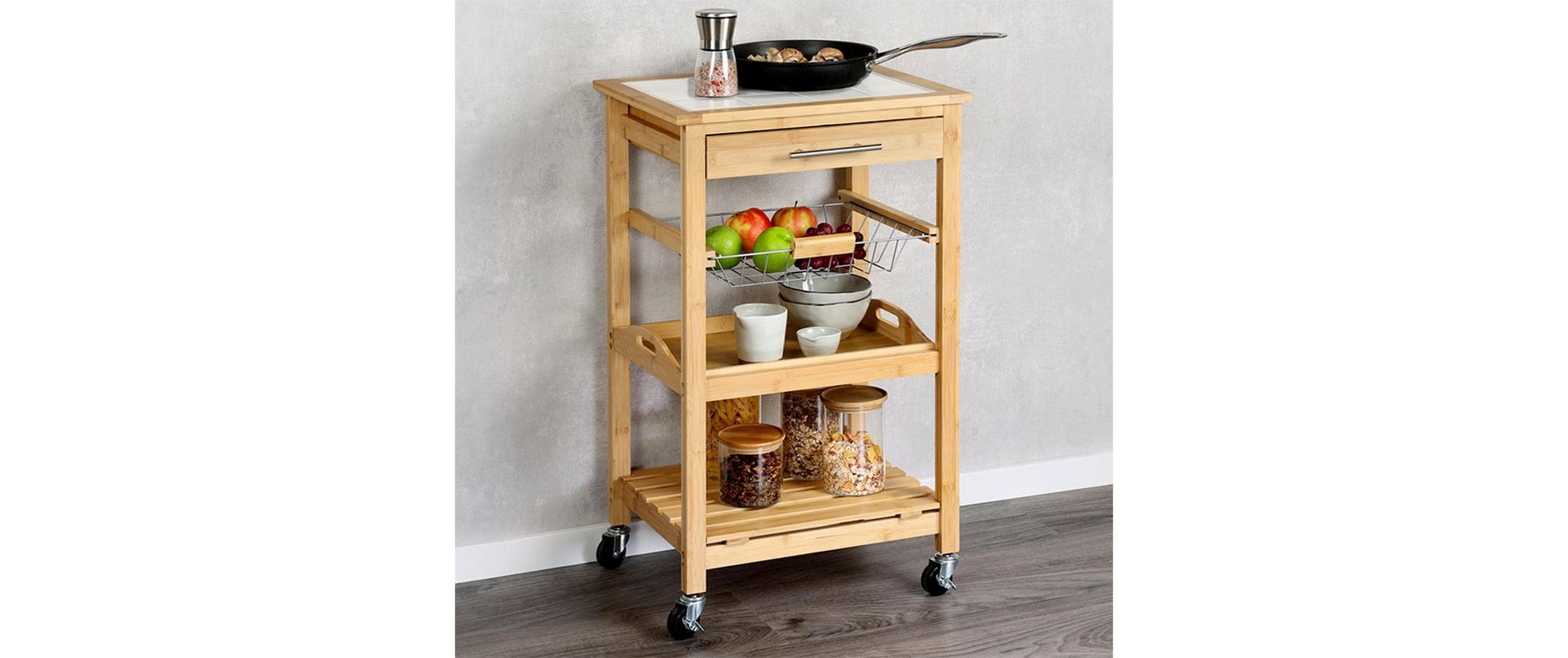 KESPER® Chariot de cuisine »Bambus, mit abnehmbarem Tablett und Gemüsekorb«