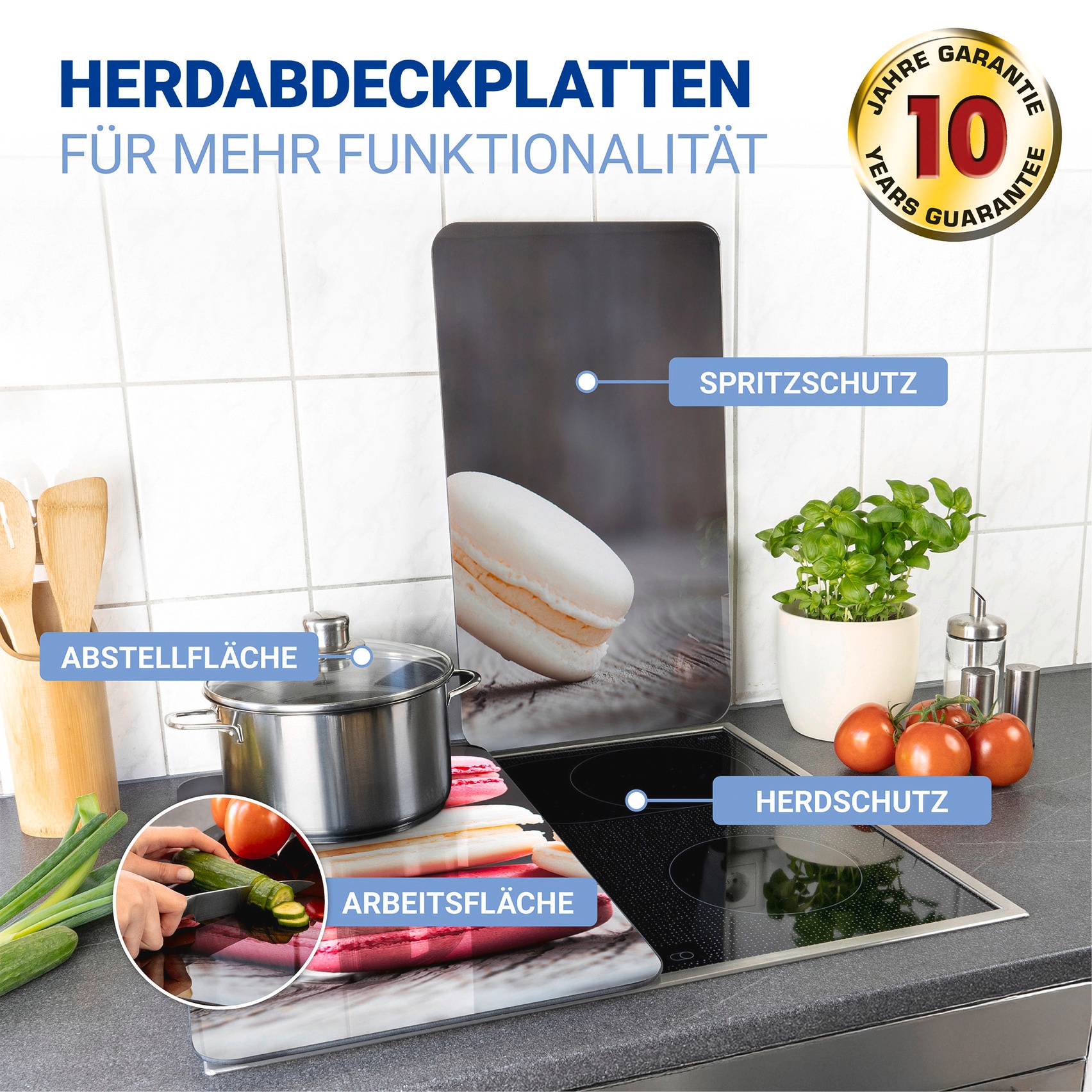 WENKO Herd-Abdeckplatte »Universal Modell Macarons«, (Set, 2 tlg.), Herdabdeckung für alle Herdarten, kratzfest, mit rutschfesten Füssen