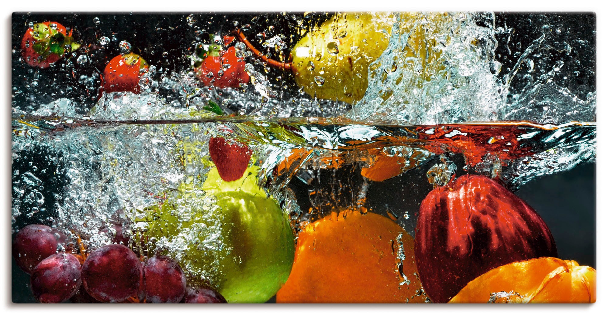 Image of Artland Leinwandbild "Spritzendes Obst auf dem Wasser" Lebensmittel 1 Stk. tlg. auf Holzrahmen gespannt
