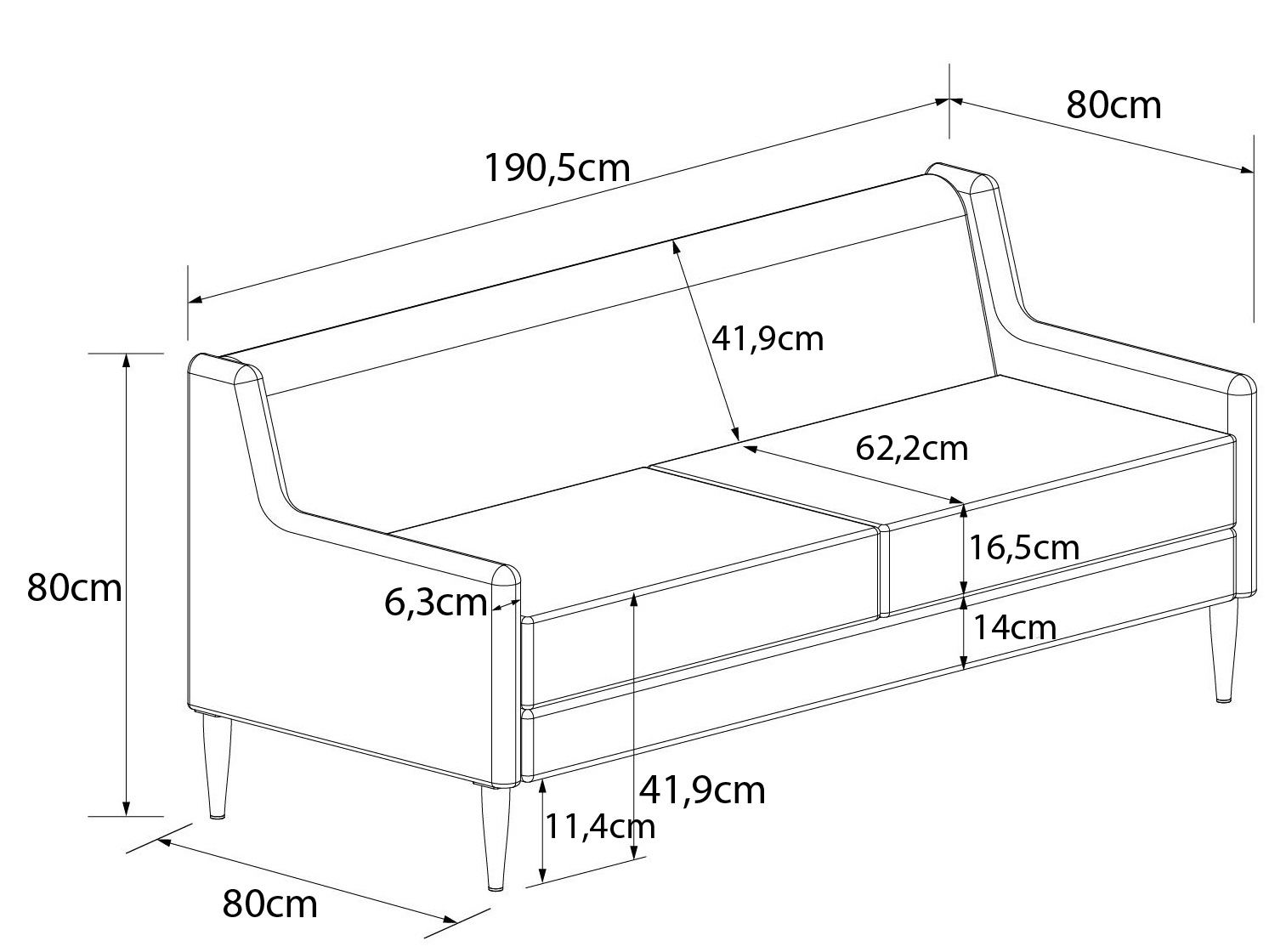 CosmoLiving by Cosmopolitan 3-Sitzer »Virginia«, (1 St.), Webstoff, Sitz und Rücken gepolstert, Beine aus Stahl, Sitzhöhe 42,5cm