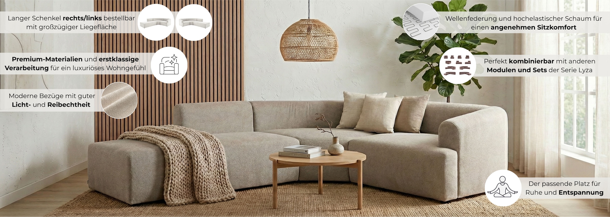 LeGer Home by Lena Gercke Ecksofa »LYZA L-Form links/rechts, Modularsofa, Masse B/T/H: 211/267/74 cm« als Modul oder separat verwendbar, für individuelle Zusammenstellung