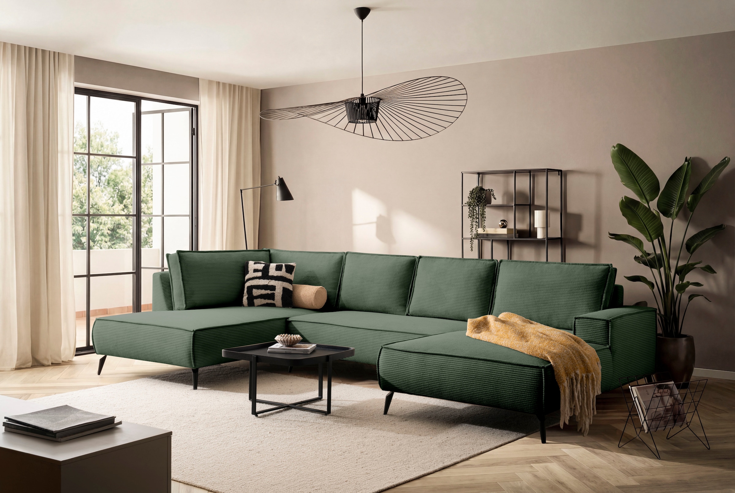 GOODproduct Paysage de salon »TVINNU, moderne U-Form, Couch in Cord oder Webstoff in Leinenoptik« Recamiere rechts/links, schwarze Metallfüsse, bequeme Sitz-/Liegefläche