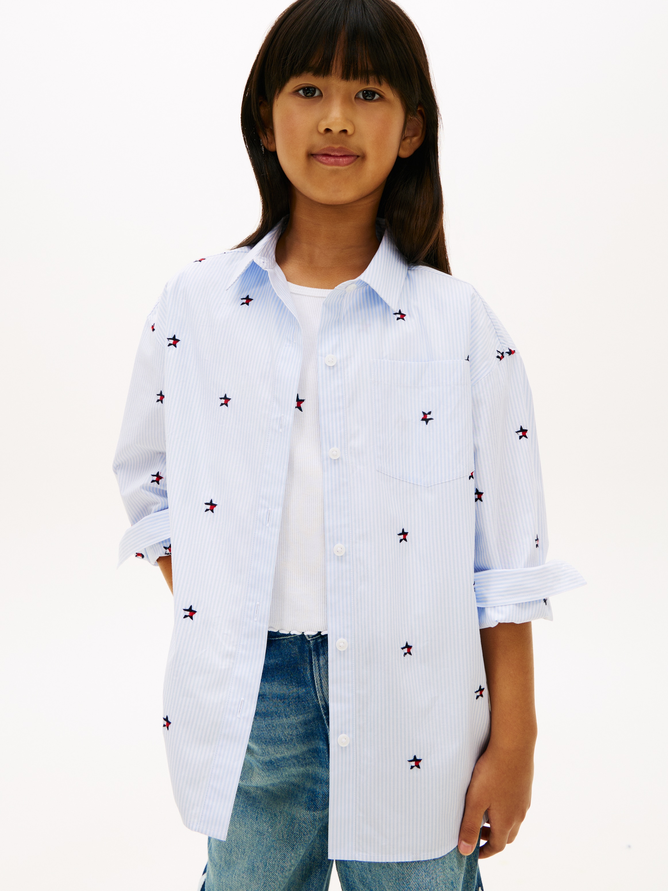 Image of Tommy Hilfiger Hemdbluse "STRIPED STAR SHIRT LONG SLEEVE" Kinder bis 16 Jahre, mit Stickereien