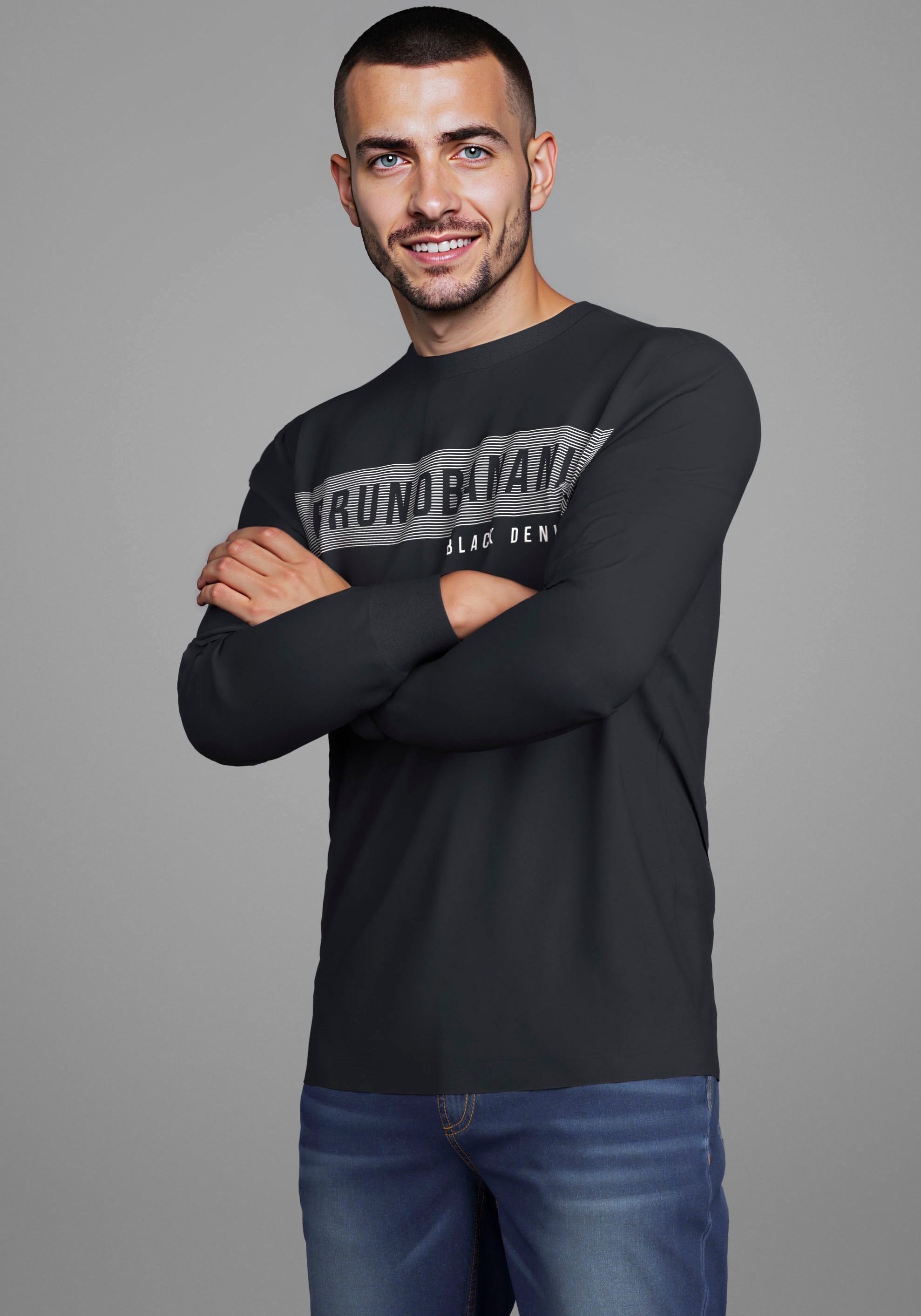 Image of Bruno Banani Langarmshirt schmal geschnitten, mit Marken Aufdruck