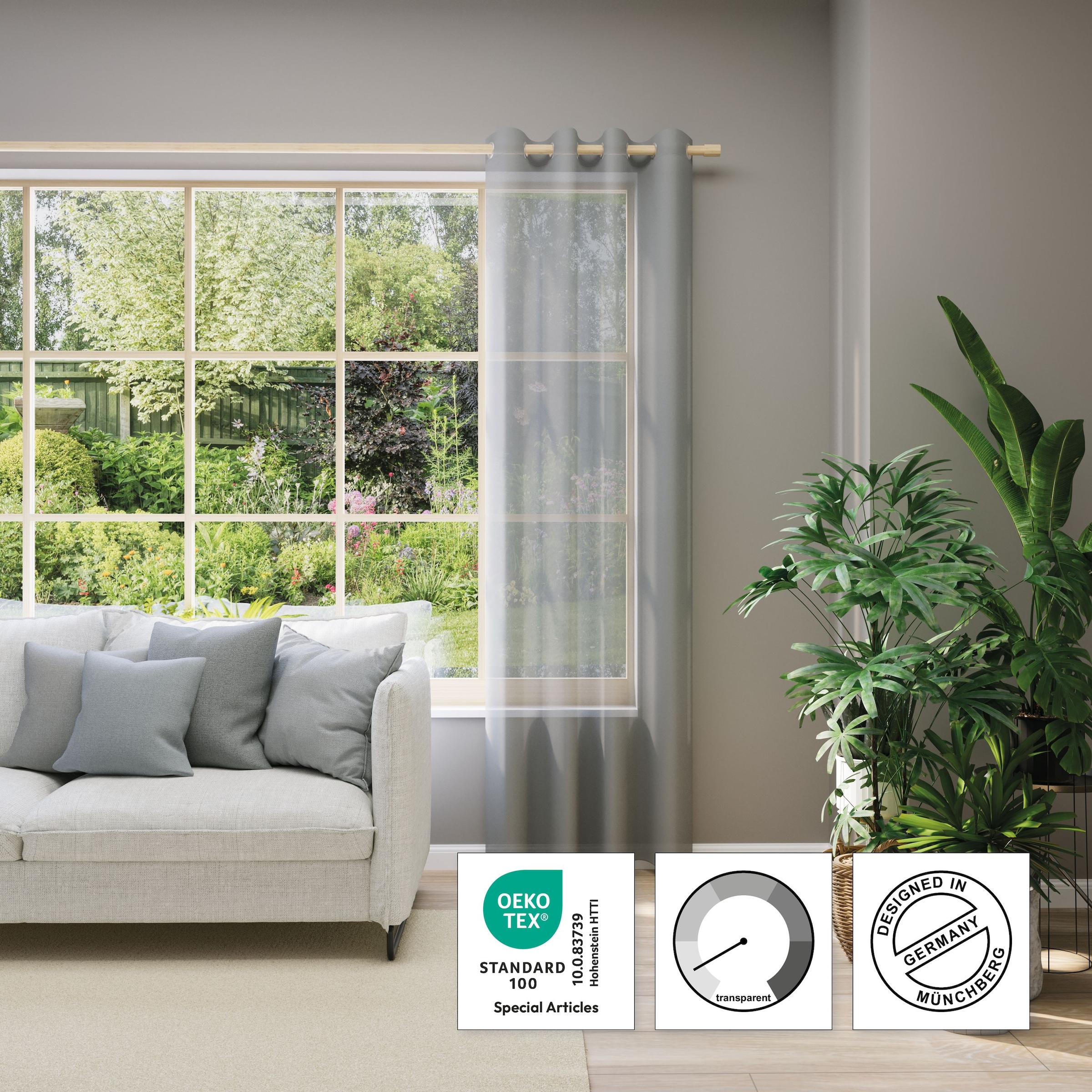 Neutex for you! Vorhang nach Mass »EVA« Ösen 1 Stk. tlg. Uni-Voile mit elegantem Glanz