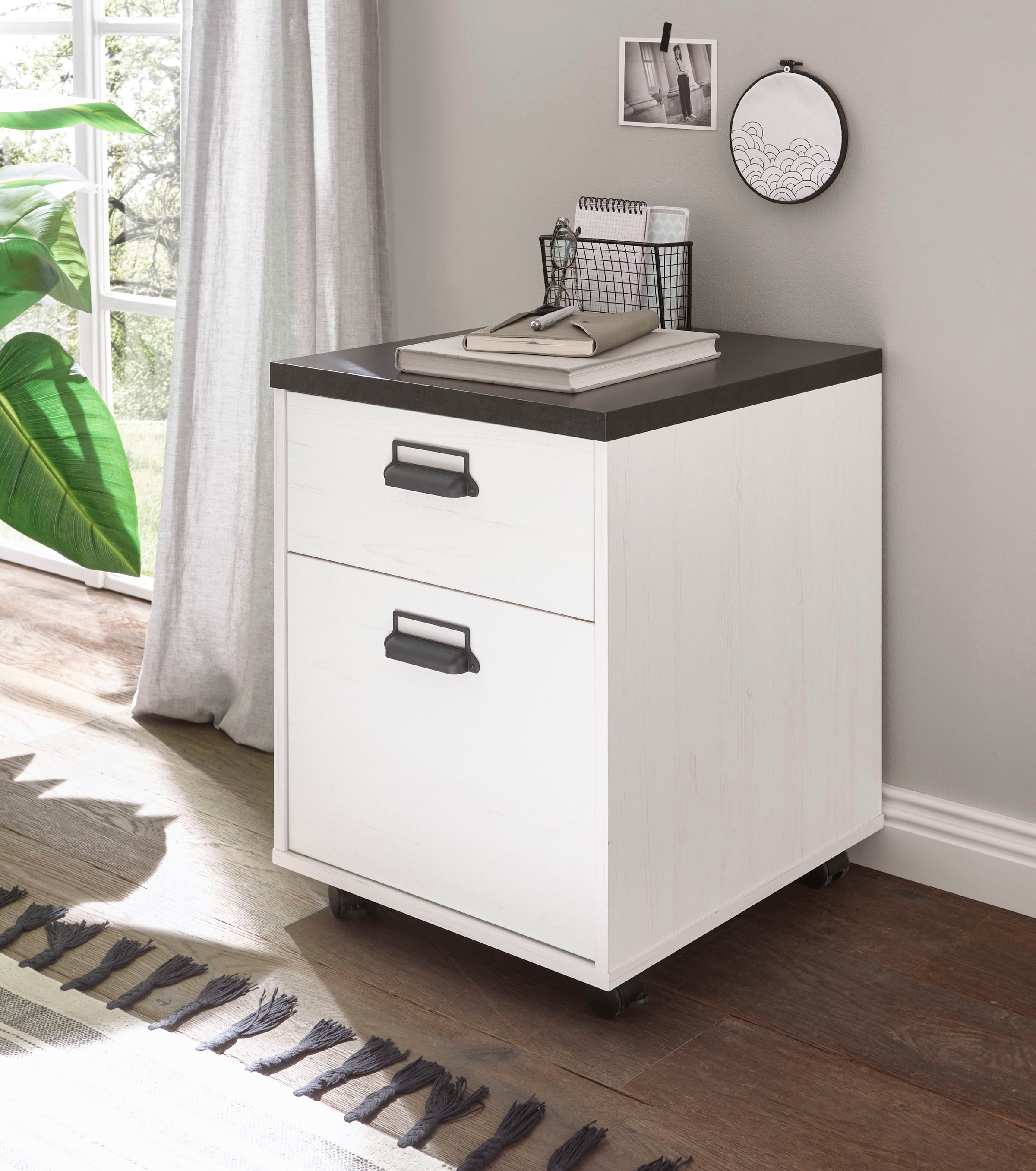 Home affaire Rollcontainer "SHERWOOD" mit Apothekergriffen aus Metall, Breite 47 cm, Soft-Close-Funktion