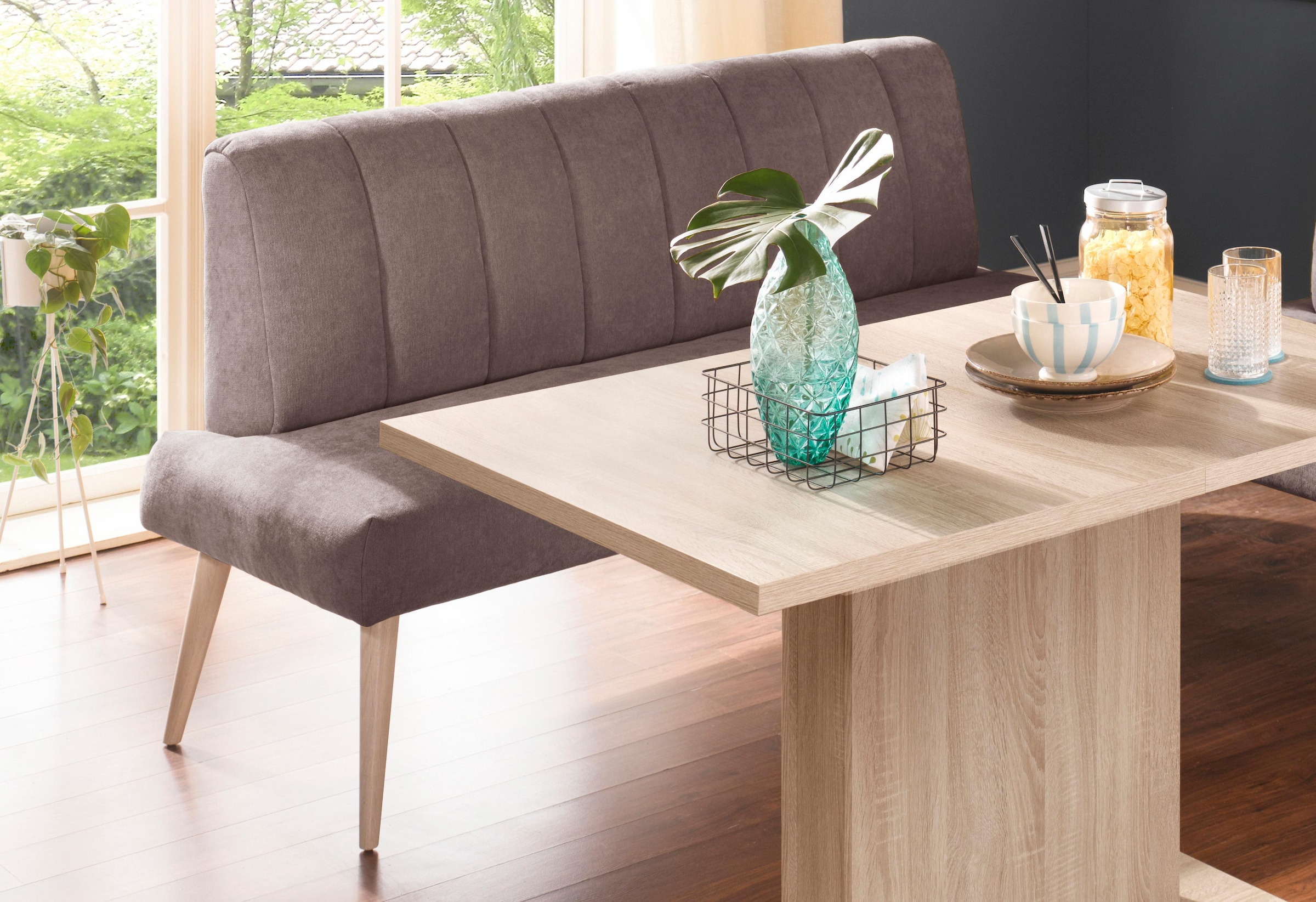 Image of exxpo - sofa fashion Sitzbank "Costa, moderne Rückensteppung, bequem und elegant, hoher Holzfuss" hochwertige Detailverarbeitung, Frei im Raum stellbar
