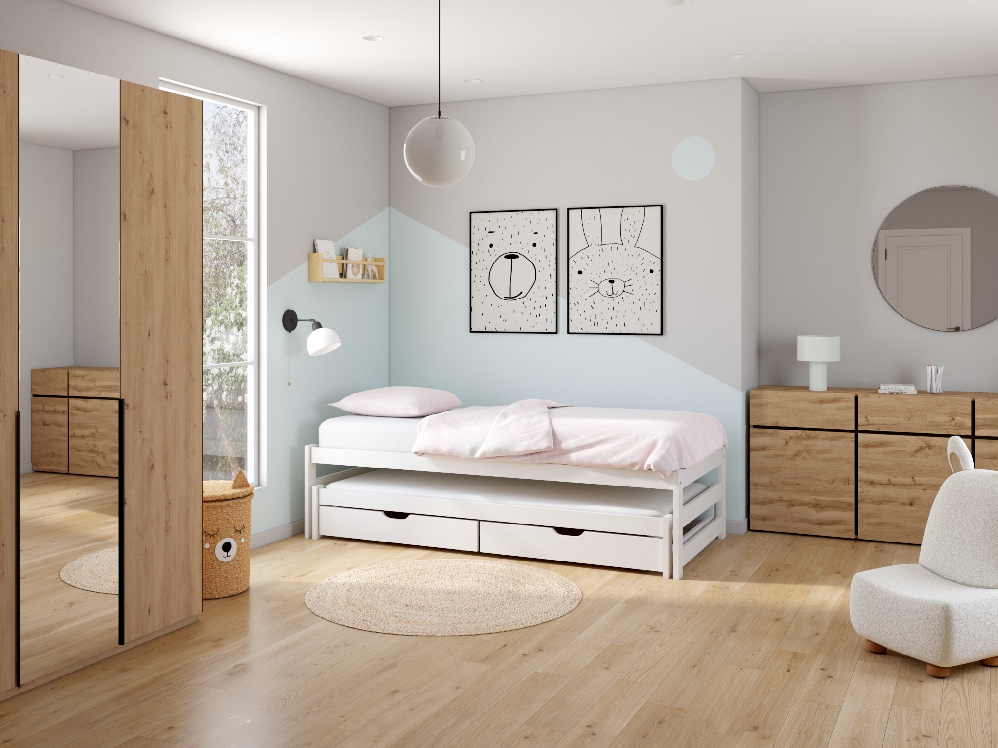 GOODproduct Sideboard »Cross,Breite 225 cm, moderne grifflose Kommode,4 Türen/4 Schubkästen« Schubladenschrank mit viel Stauraum, Einlegeböden verstellbar