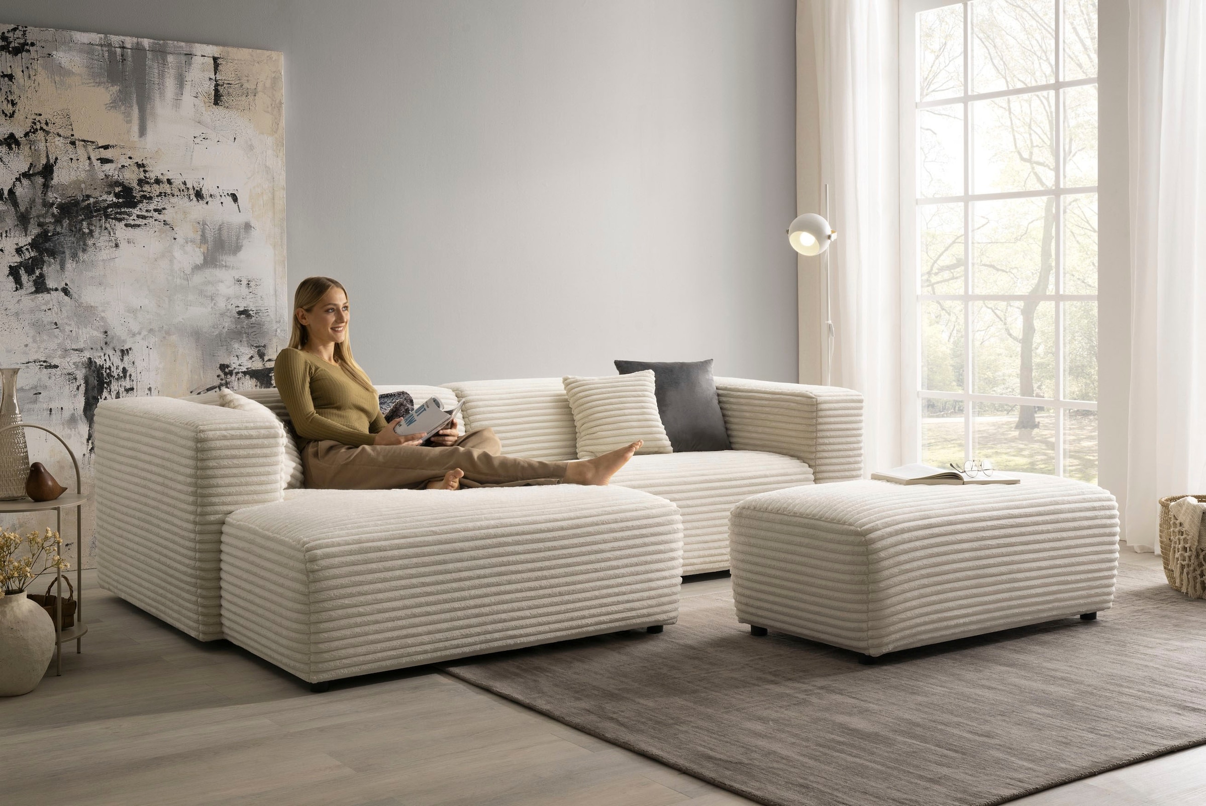 Home affaire Polsterecke »BAKELS, Ecksofa-Set mit Hocker, L-Form mit Schlaffunktion« Ecksofa-Set (incl. Hocker) im trendigen Megacord