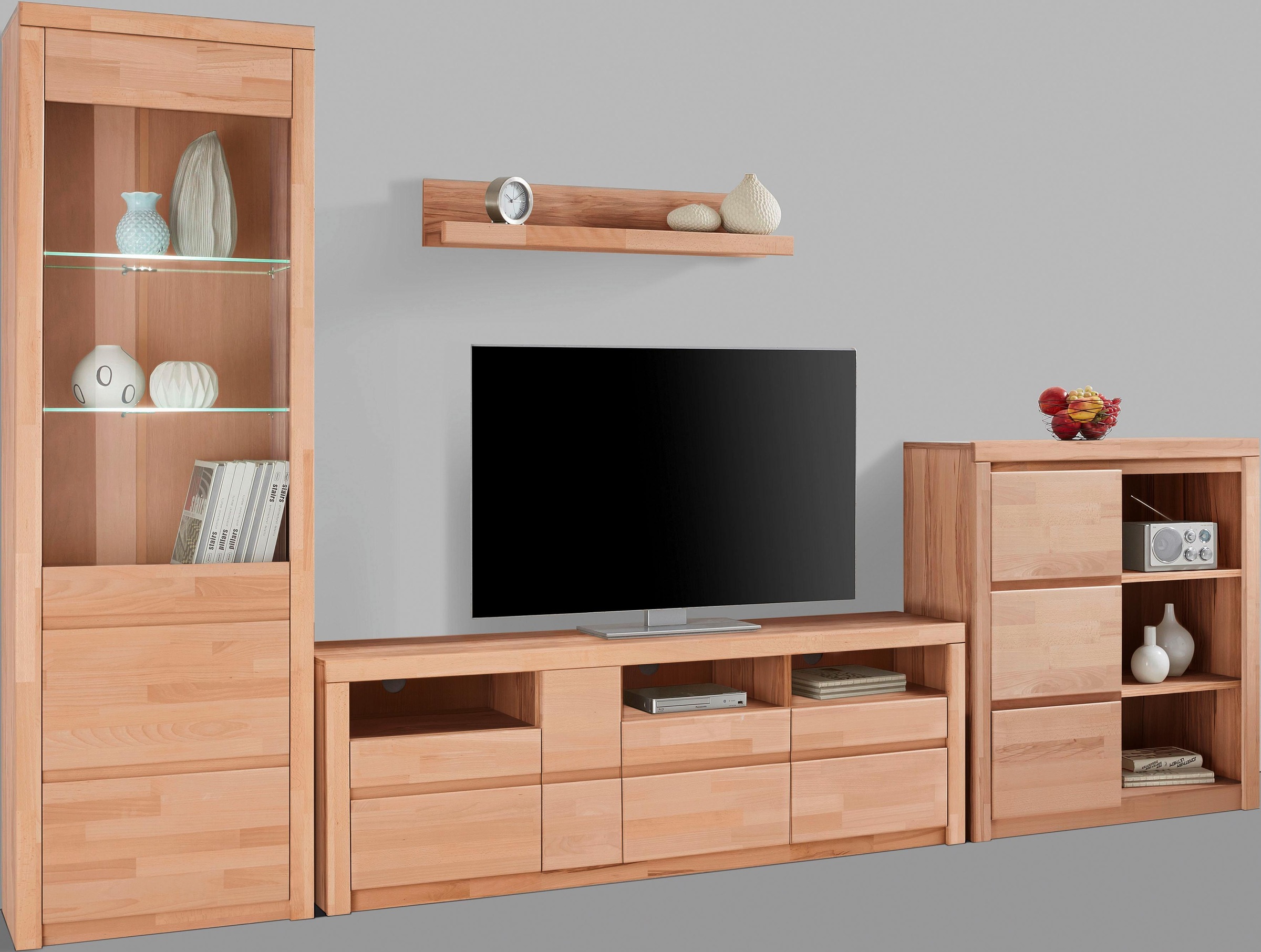 Image of GOODproduct Wohnwand "Silkeborg: 4-teilig, Breite: 310cm, Griffmulden, Fronten Massivholz" Set, 4 Stk. tlg.