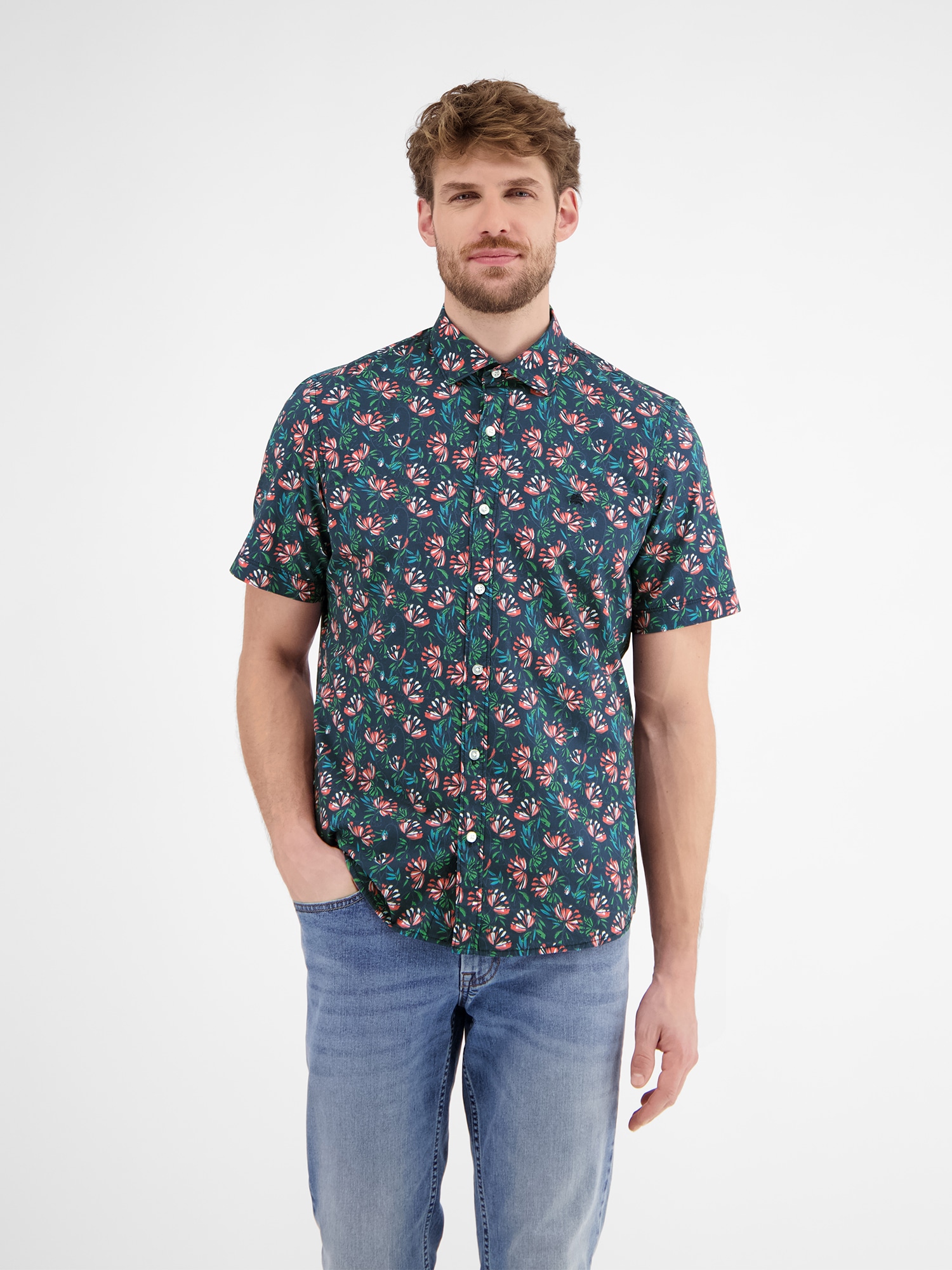 Image of LERROS Kurzarmhemd "Herren Poplin-Stretchhemd, floral gemustert"