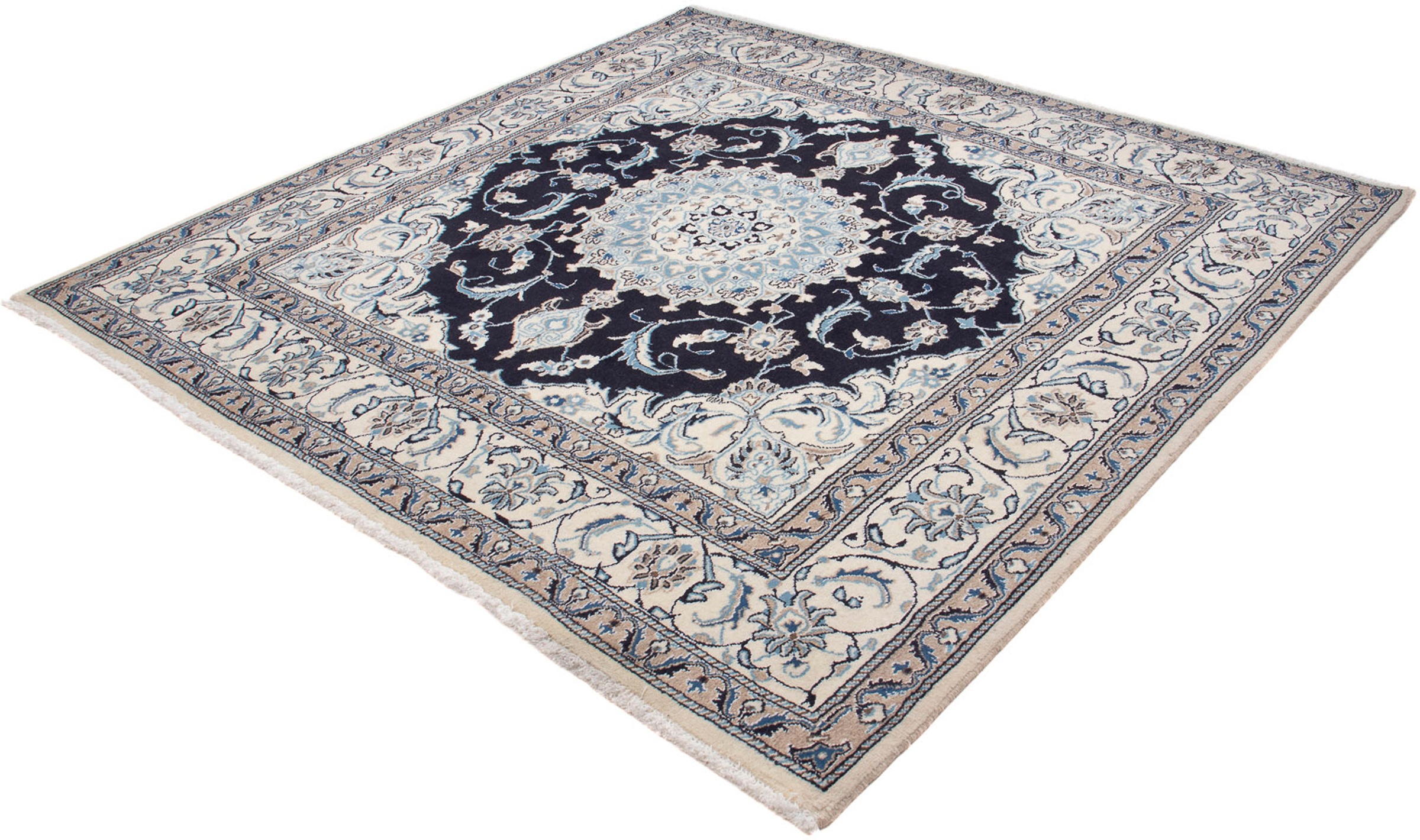 Image of morgenland Orientteppich »Perser - Nain quadratisch - 196 x 194 cm - dunkelblau«, quadratisch, 10 mm Höhe, Wohnzimmer, Handgeknüpft, Einzelstück mit Zertifikat bei Ackermann Versand Schweiz