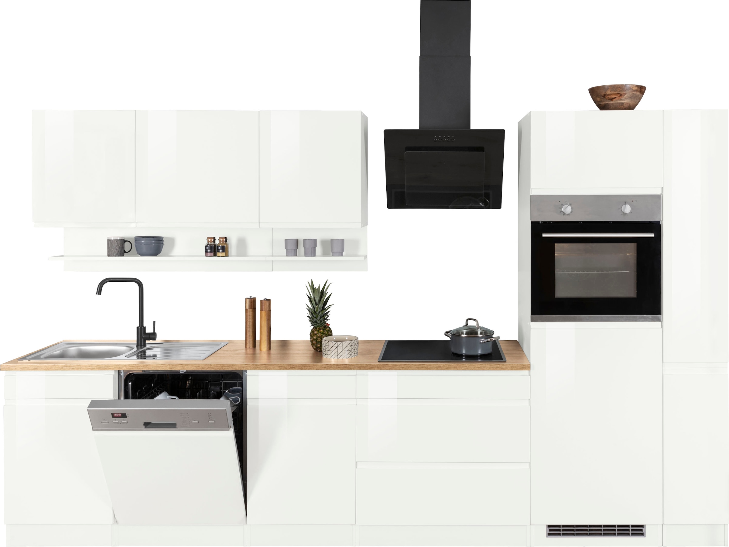 KOCHSTATION Küchenzeile »KS-Virginia,neu in verbesserter Ausführung« Arbeitsplatte 38 mm stark, Stauraum, Softclose,  Breite 330 cm, Soft-Close, ohne E-Geräte