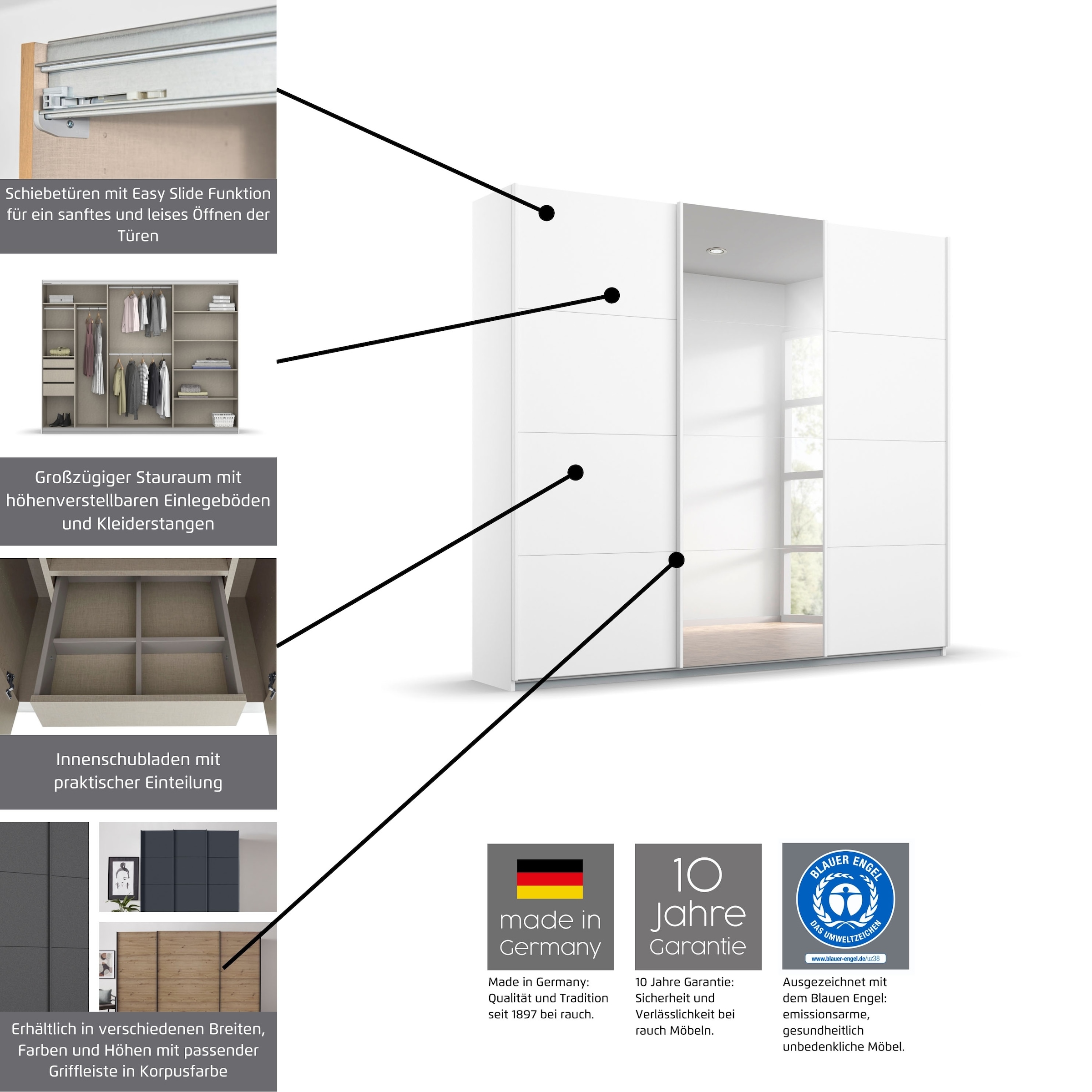GOODproduct Kleiderschrank »Mehrzweckschrank Aktenschrank Möbel Mietswohnung Schlafzimmer OTELI« Breiten 211/278/323/368 cm Höhen 214/233 cm,  inkl. Passepartout optional mit Beleuchtung MADE IN GERMANY