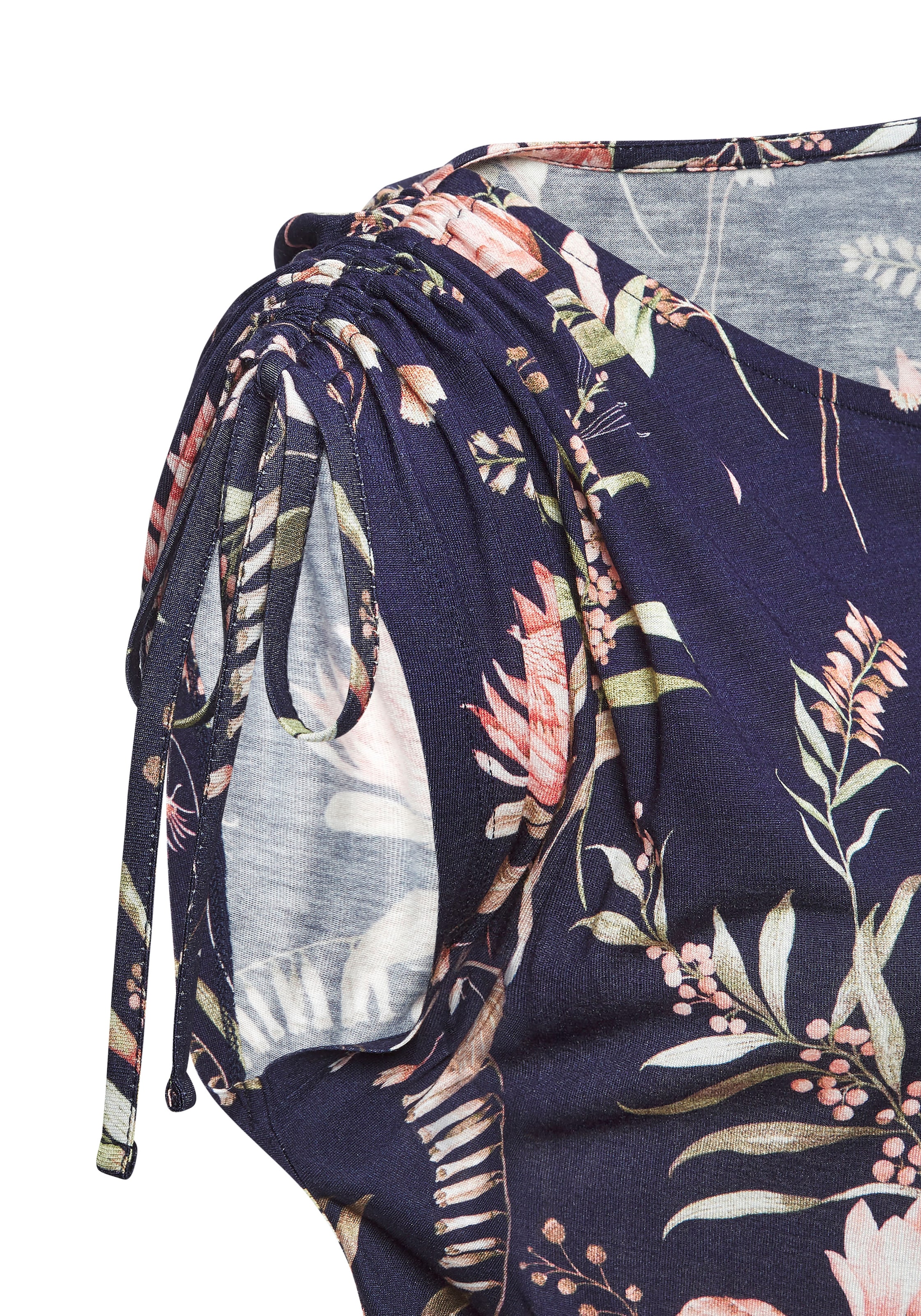 Vivance Robe en jersey »mit Blumenprint und Raffungen auf den Schultern« Sans poches robe d'été ample, robe de plage, robe imprimée, robe en viscose