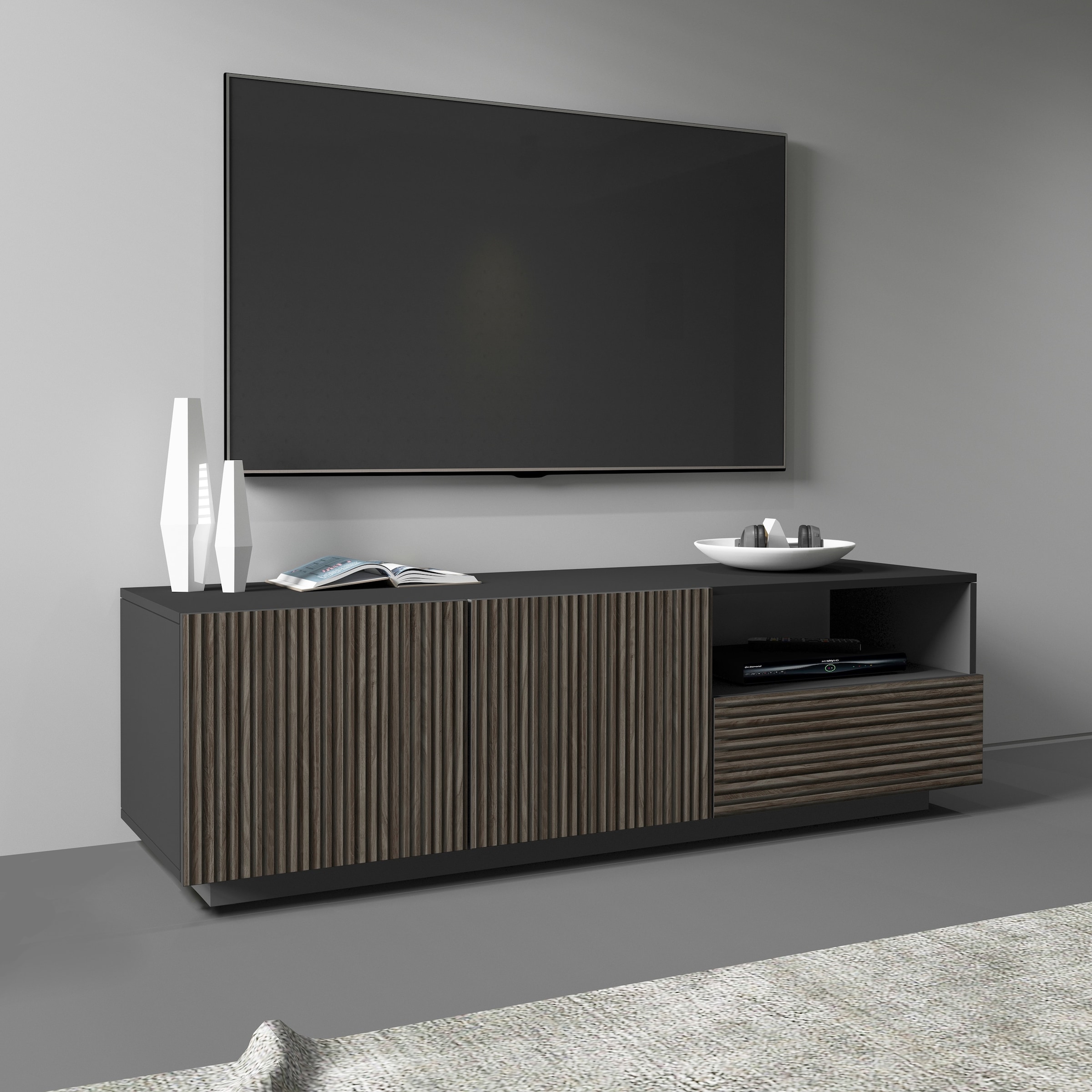 Image of Home affaire Lowboard "Vega,Lowboard,TV Board,TV Schrank,150 cm" mit 2 Türen und 1 Schublade,Fronten mit Rillen-Optik