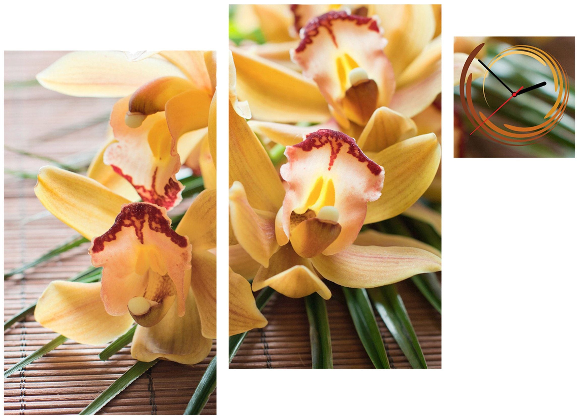 Image of Conni Oberkircher´s Bild »Orange Orchids - Orchidee«, Orchidee, (Set, (Set 3), mit dekorativer Uhr, Blume, Natur, Pflanze, Entspannung, Wellnes bei Ackermann Versand Schweiz