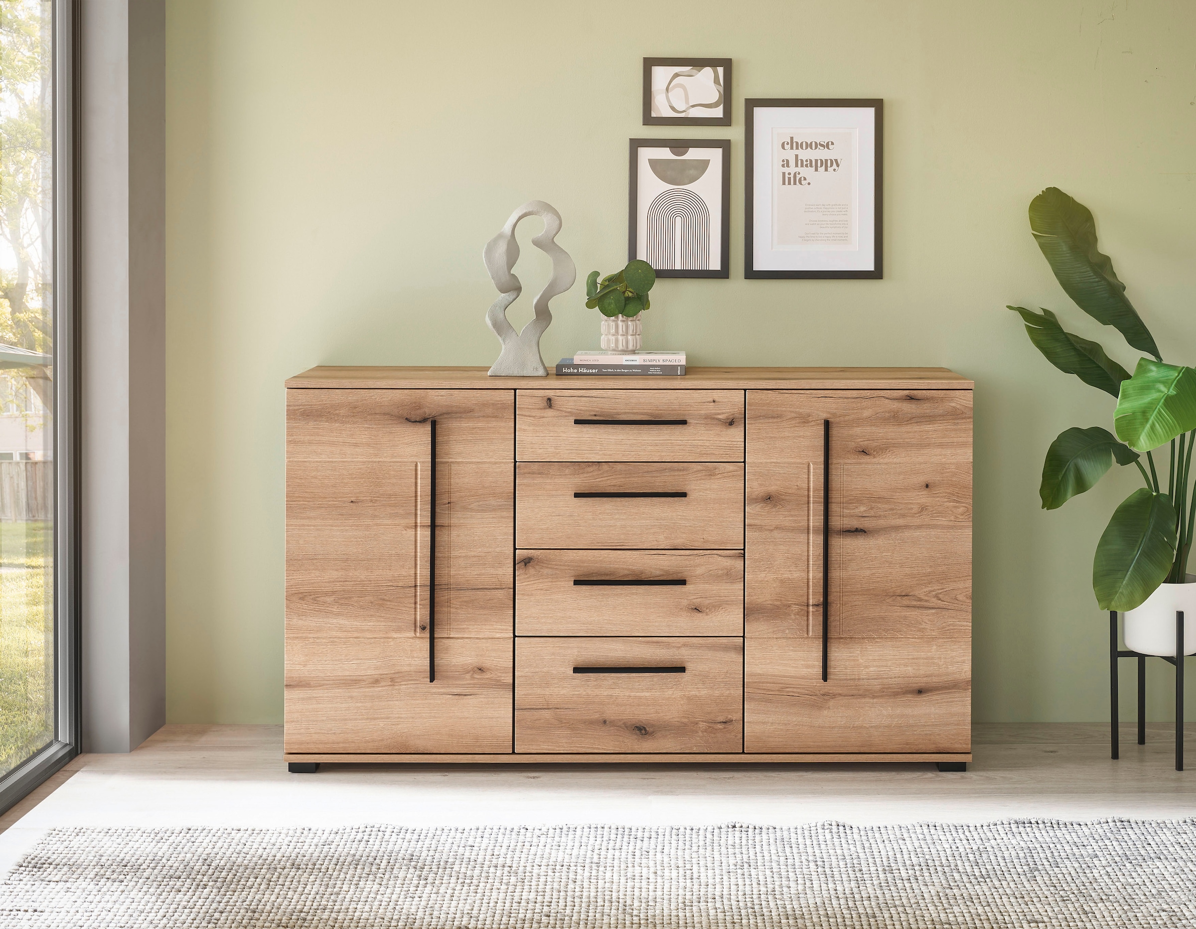 INOSIGN Sideboard »Cantara, moderner Schrank, Kommode in Eiche Evoke oder weiss«, schwarze Stangengriffe, ausreichend Stauraum, vielseitig einsetzbar
