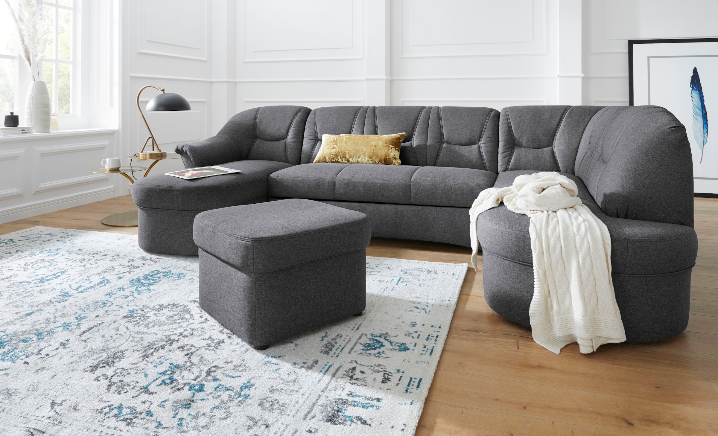 DOMO collection Wohnlandschaft »SARAFINA 295x83x180 cm, auch mit Federkern für mehr Sitzkomfort!« whlw. mit Bettfunktion, elegantes Design, U-Form