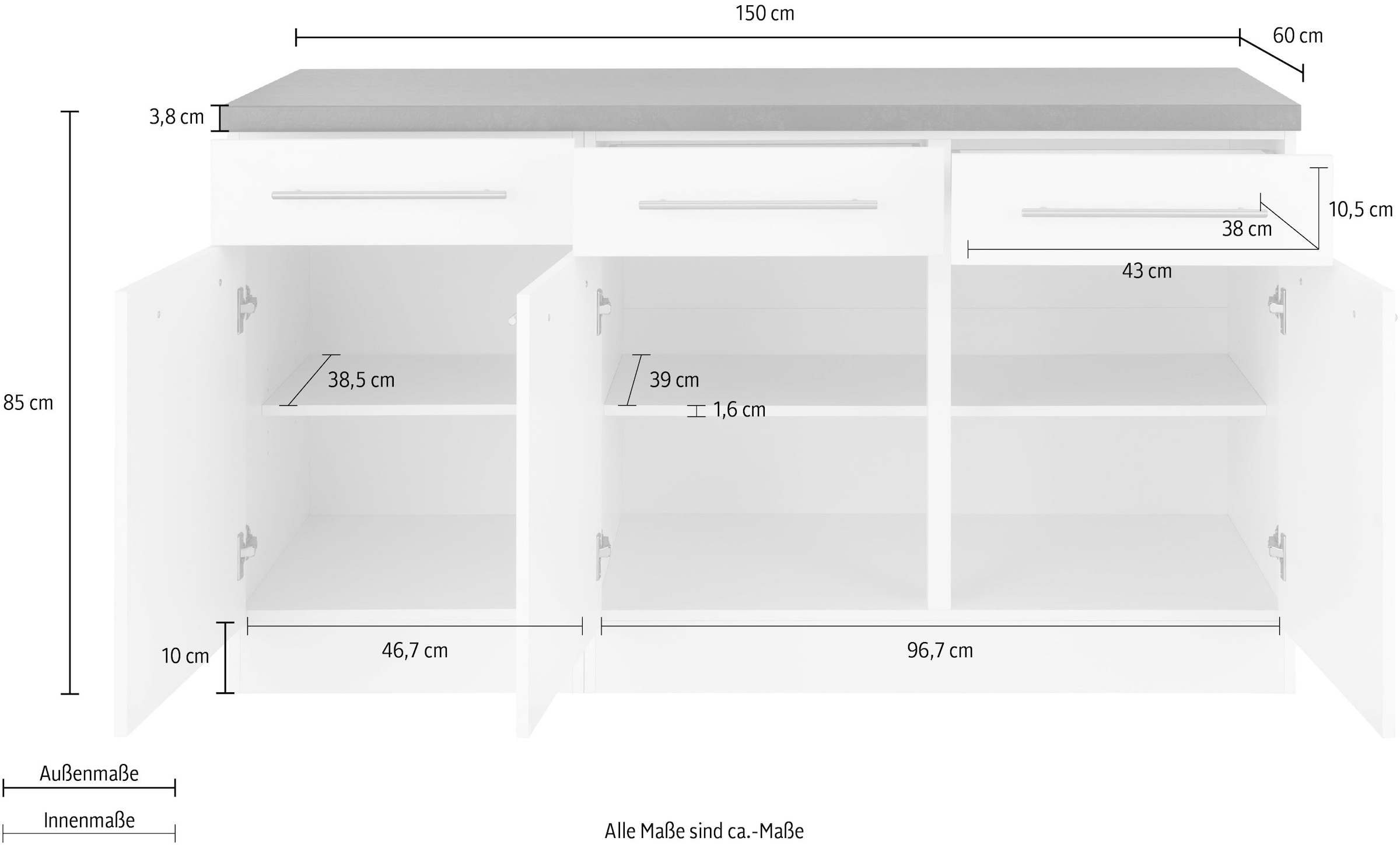 wiho Küchen Unterschrank »Unna«, 150 cm breit