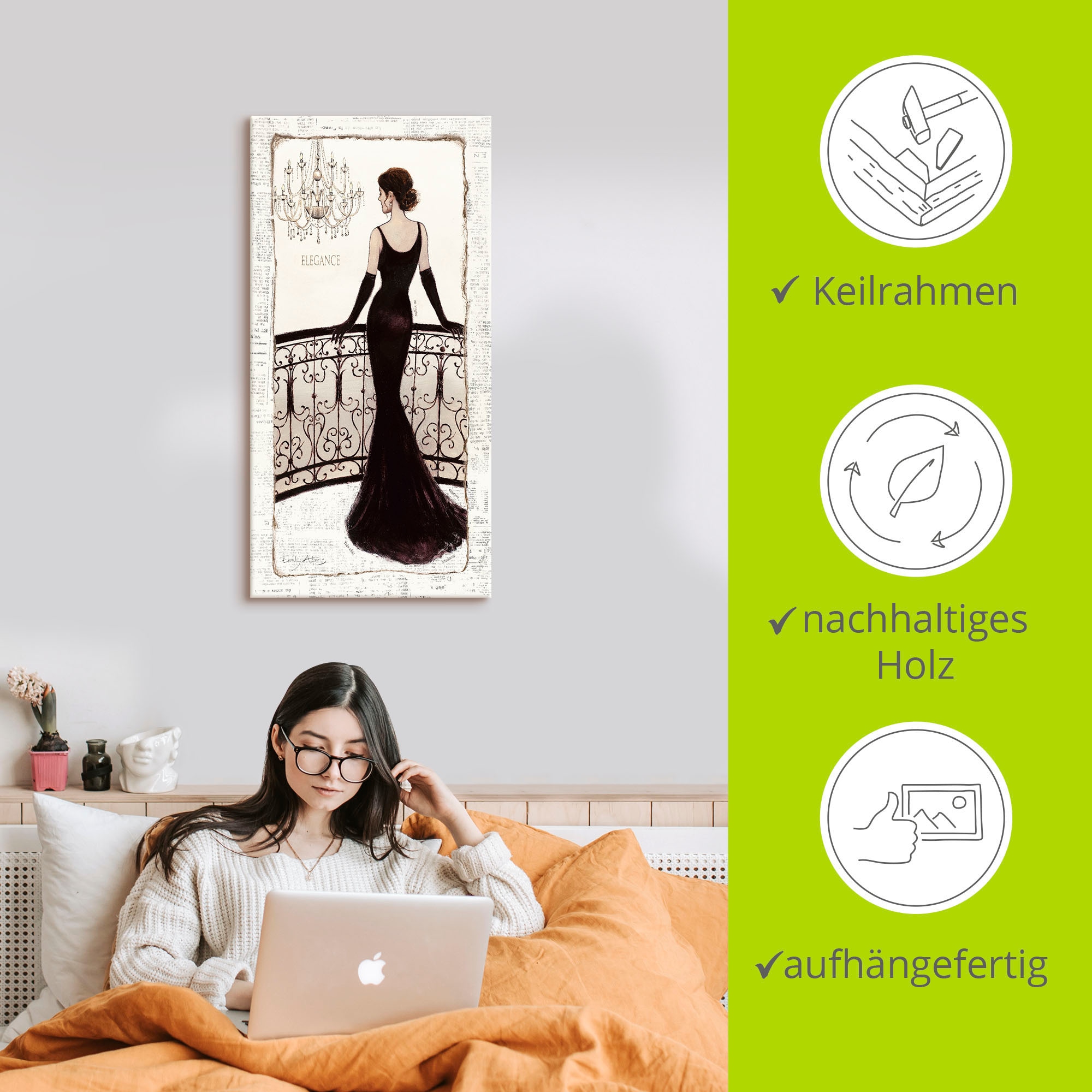 Artland Wandbild »Die schöne in Schwarz«, Frau, (1 St.), als Leinwandbild, Poster, Wandaufkleber in verschied. Grössen