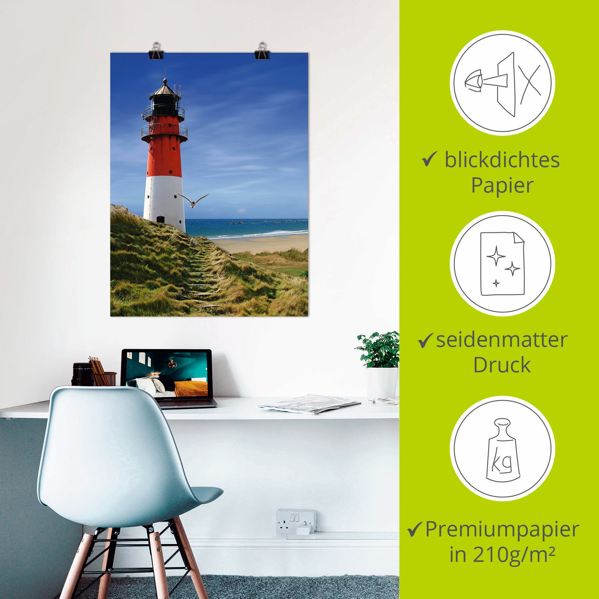 Artland Wandbild »Leuchtturm am Deich«, Gebäude, (1 St.), als Leinwandbild, Poster, Wandaufkleber in verschied. Grössen