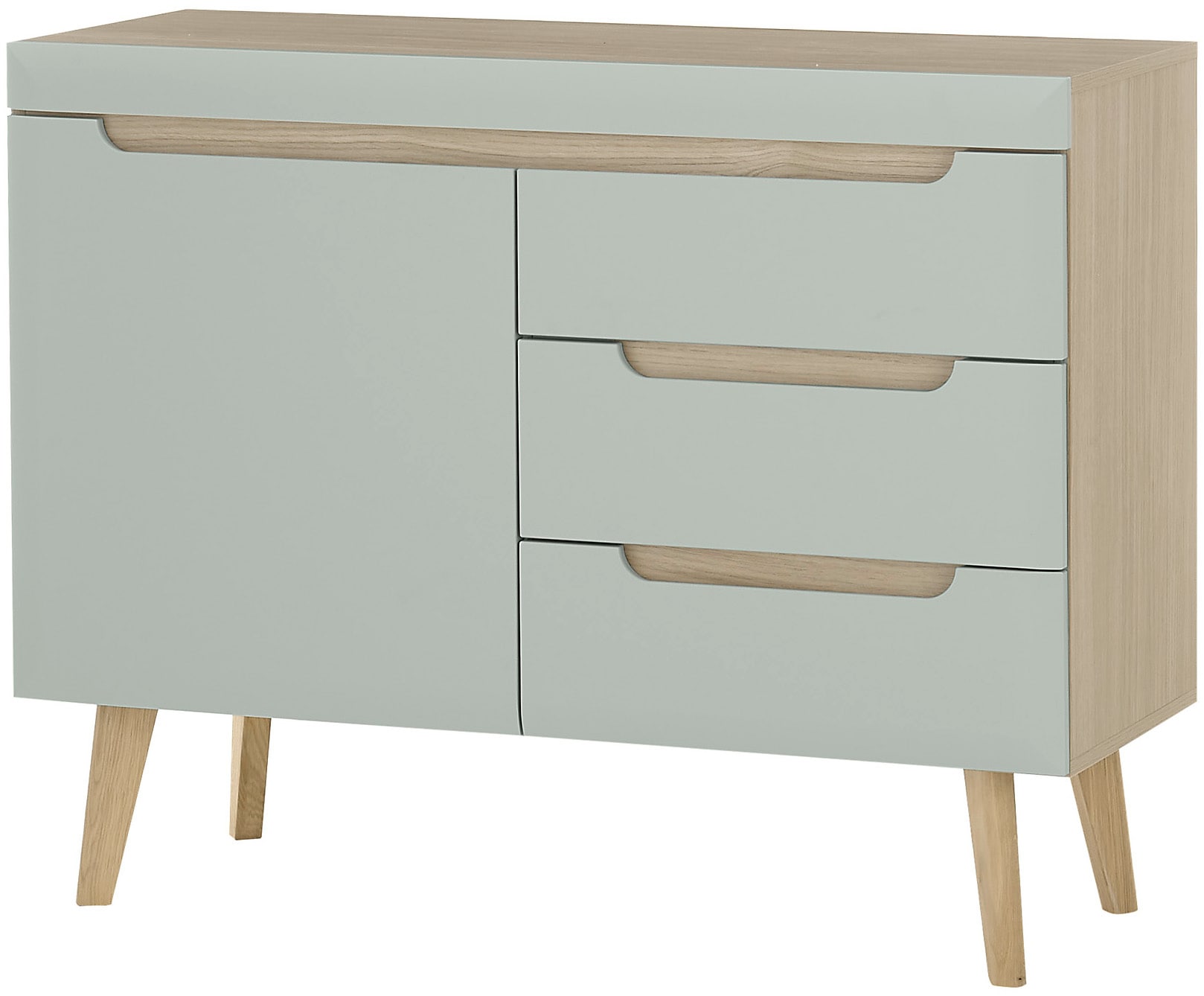 INOSIGN Sideboard »Torge, Anrichte, Kommode, Schubladenschrank«, (1 St.), abgeschrägte Füsse, drei Farben, Scandi Design, 107 cm breit