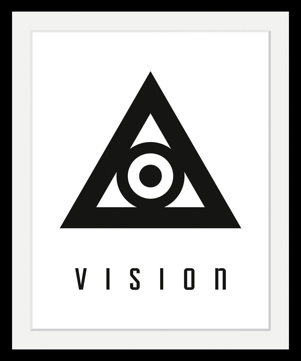Image of queence Bild "Vision" Motivationsbilder Schriftzug Schriftzüge Schwarz-Weiss HD Premium Poster-Druck inkl. Holzrahmen