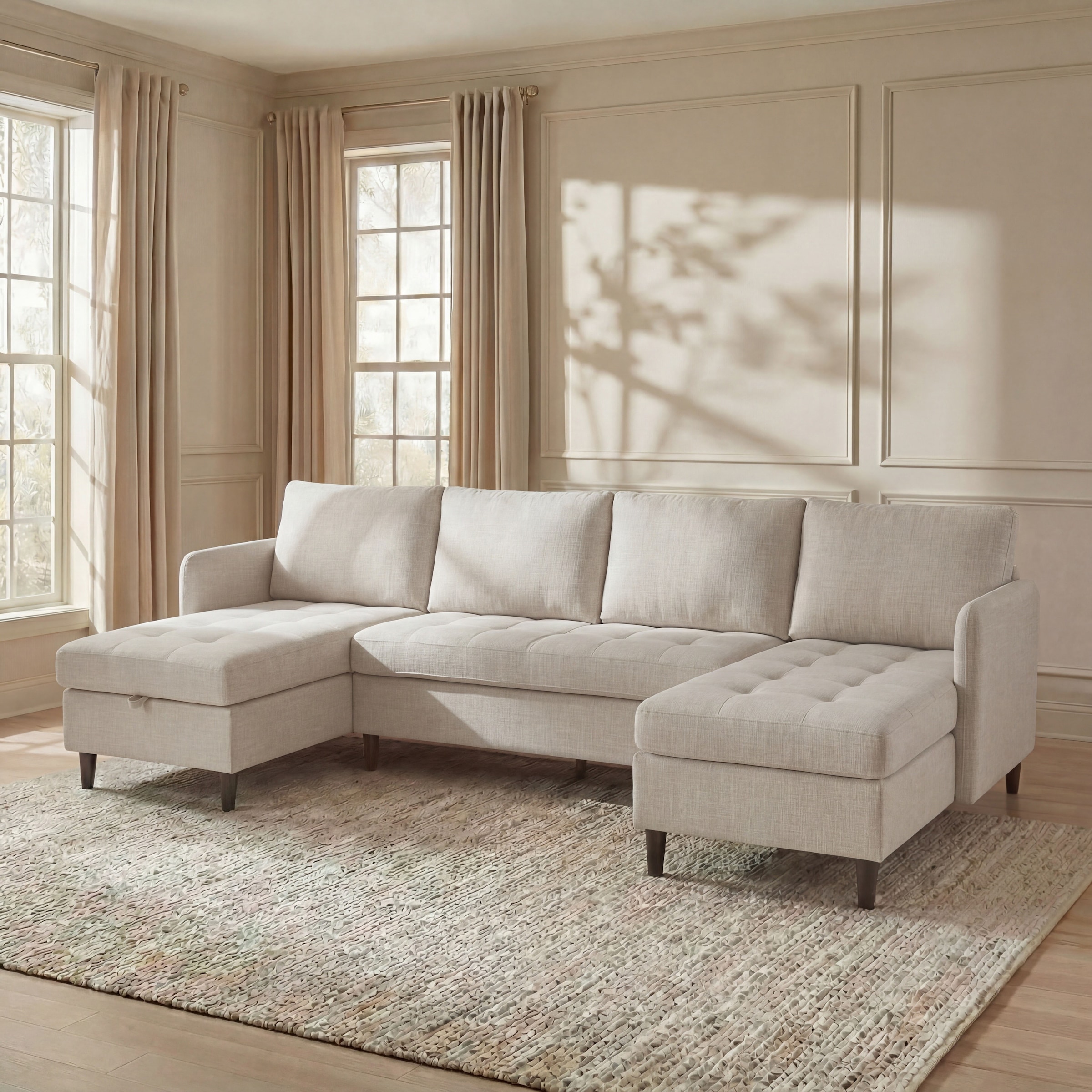 Dorel Home Wohnlandschaft »LINDHUS, Chenille, Modulsofa, verschiedene Stellvarianten« Breite als U-Form (254cm) mit Verbindern fixierbar, Recamiere,Stauraum