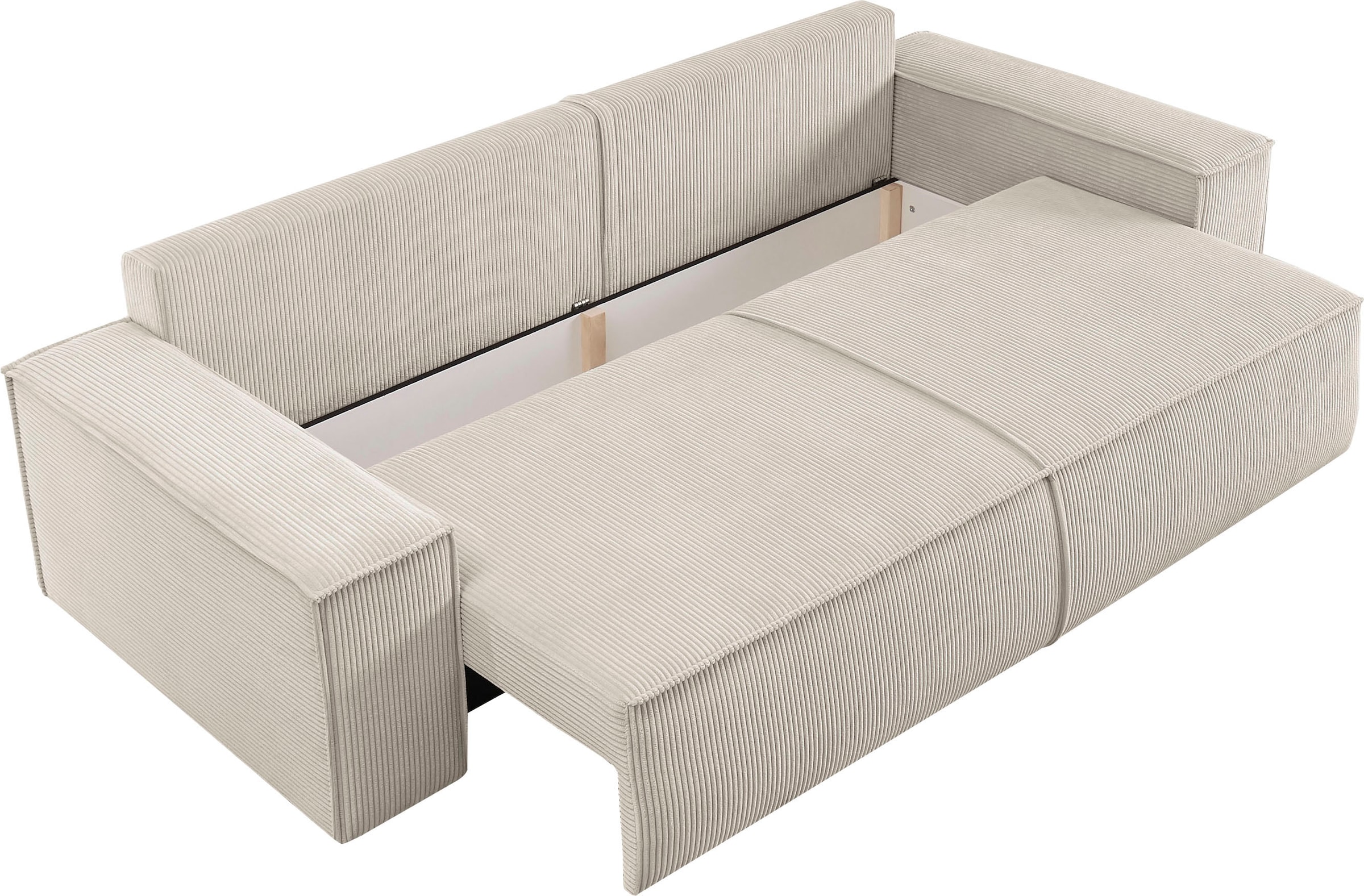 GOODproduct 3-places »SHERWOOD Schlafsofa (257cm) Cord, Samtvelours, Vintage-Lederoptik« Schlaffunktion mit Bettkasten (ca. 136/200cm)
