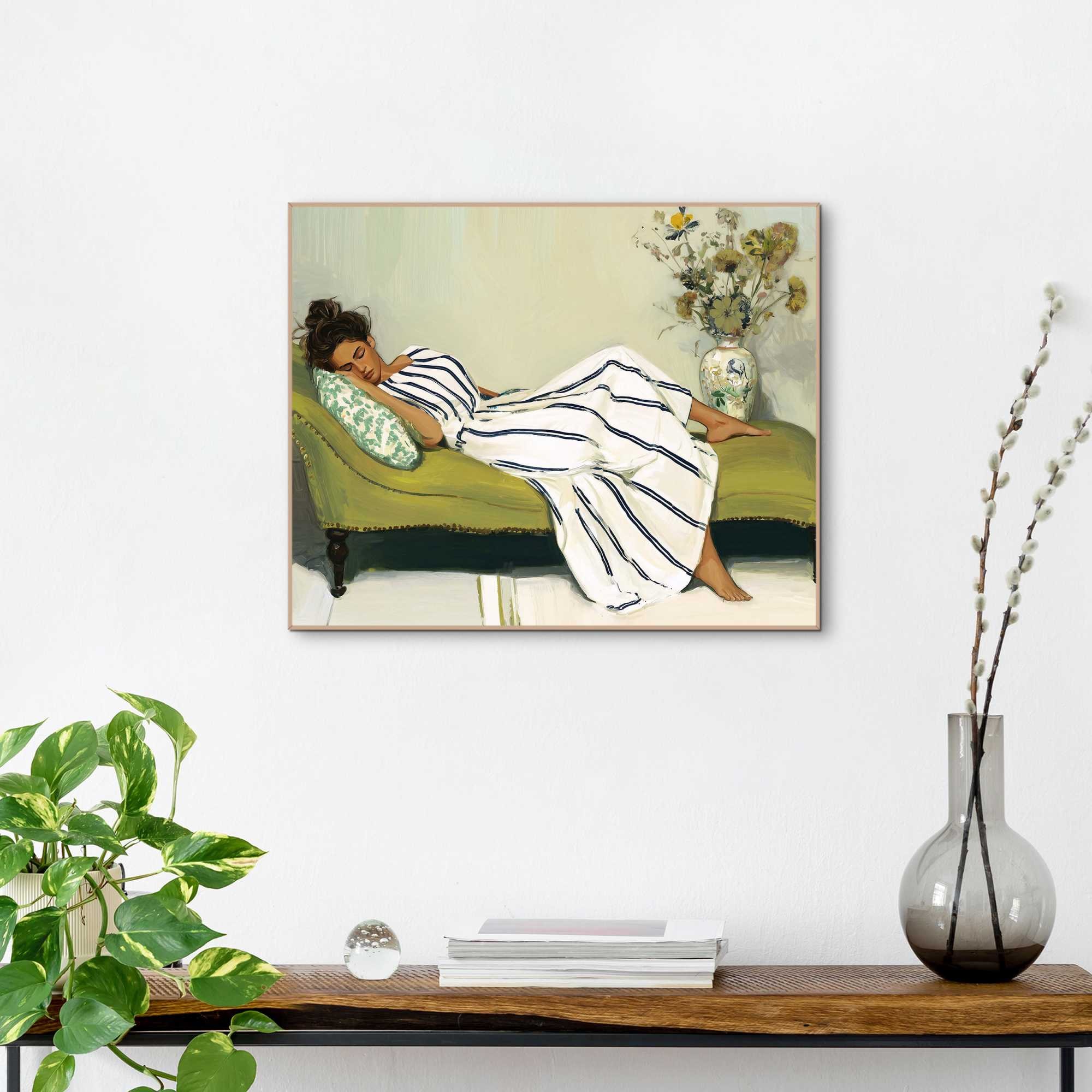 Image of Reinders Bild mit Rahmen "Moment der Ruhe" Menschen 1 Stk. tlg. Schlafzimmer - Grün - MDF - Frauen - 50x40 cm