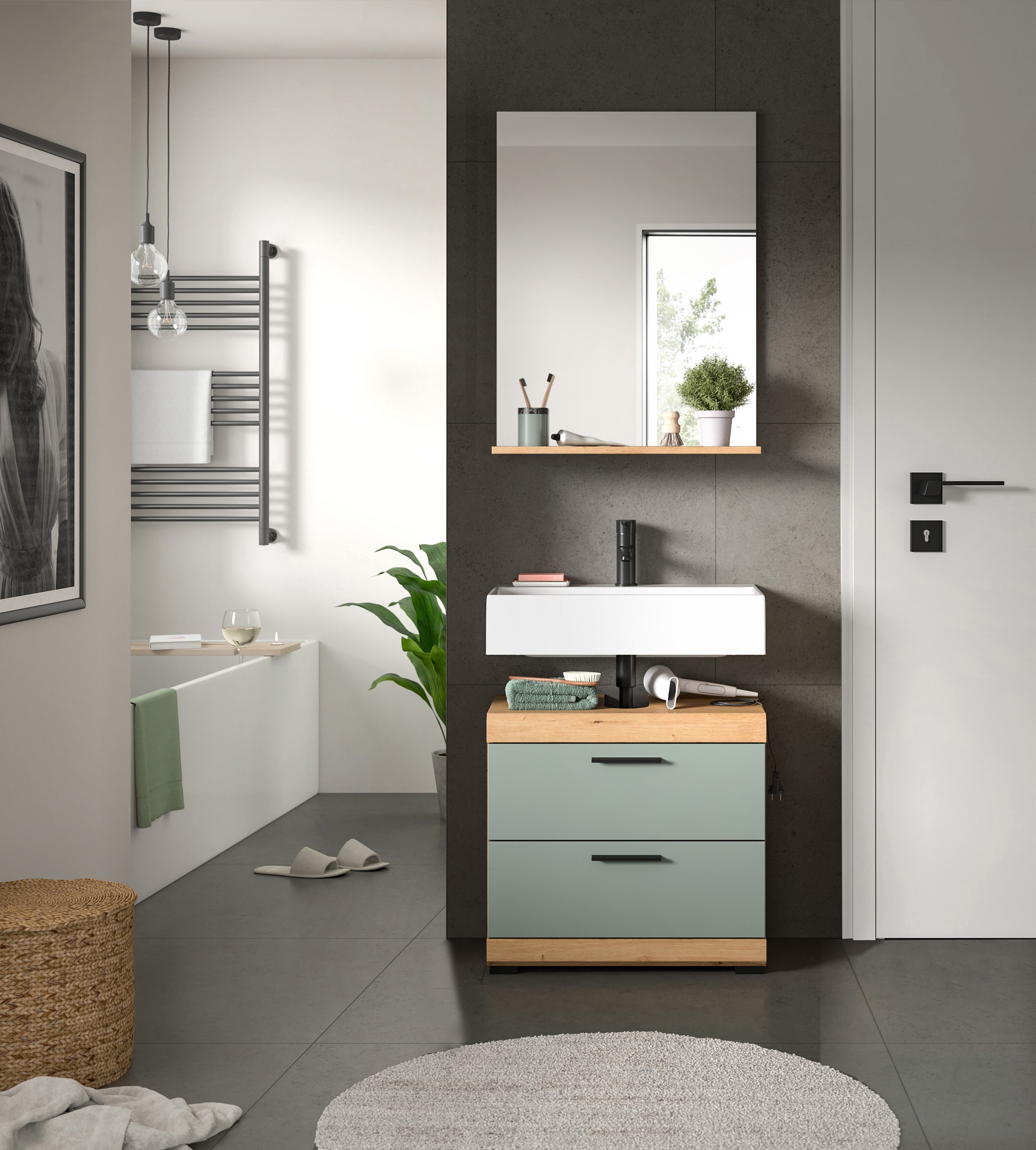 INOSIGN Badmöbel-Set »Siena, 2 teilig, bestehend aus: Waschbeckenunterschrank, Spiegel« Set, TOPSELLER!, 2 Stk. tlg.