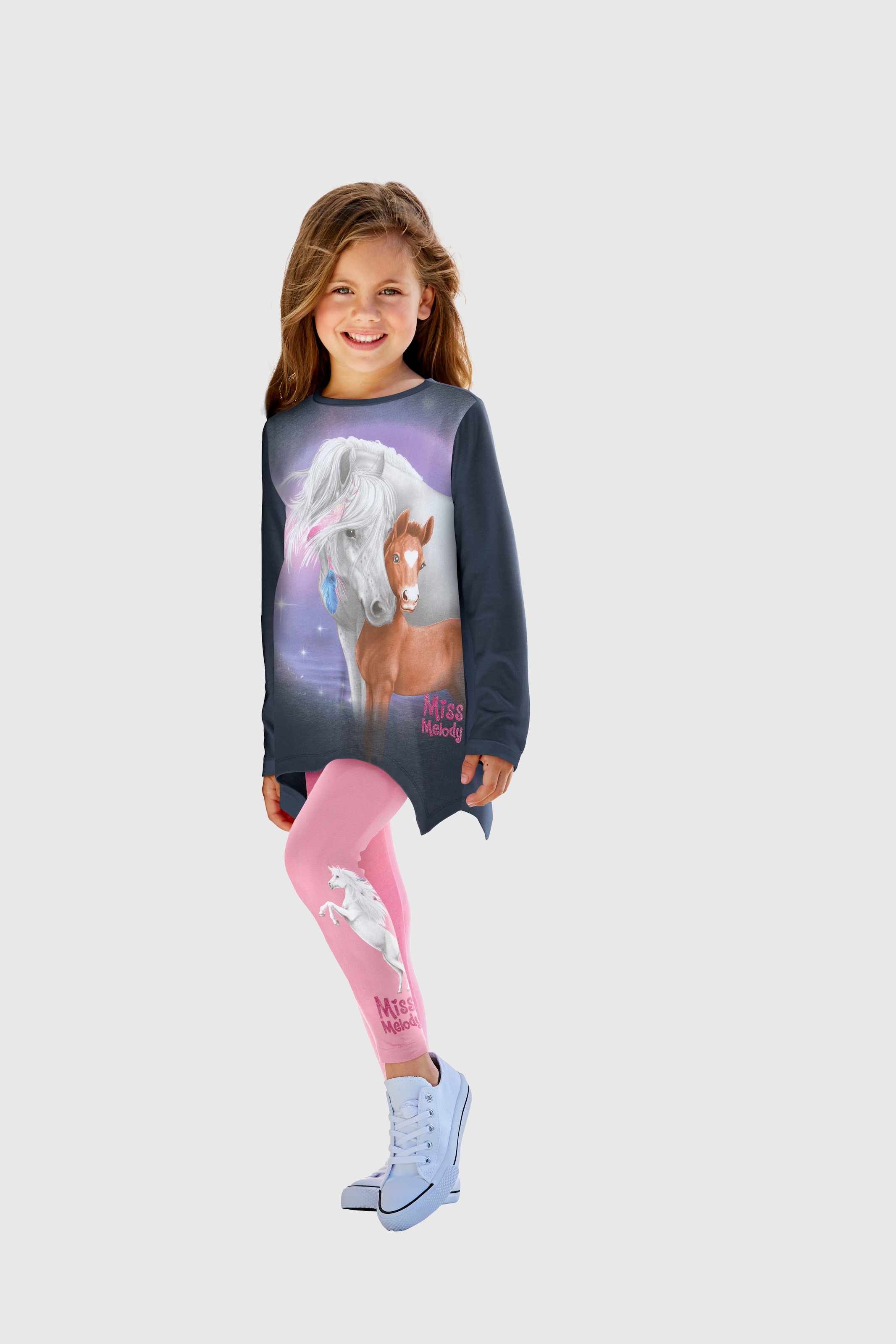 Trendige Miss Melody Langarmshirt & Leggings, (Set, 2 tlg.), mit tollen  Pferdedrucken versandkostenfrei shoppen