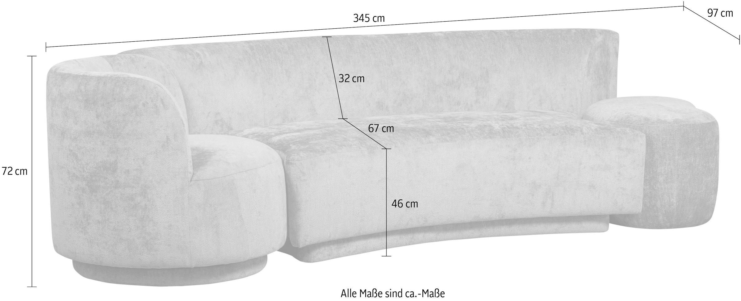 WOOOD Loungesofa »Combi Popular Chenille-Bezug organische Form H 72 x B 290 x T 97 cm« mit Sessel und Pouf, Maximale Verschleissfestigkeit, Tragkraft 400 kg
